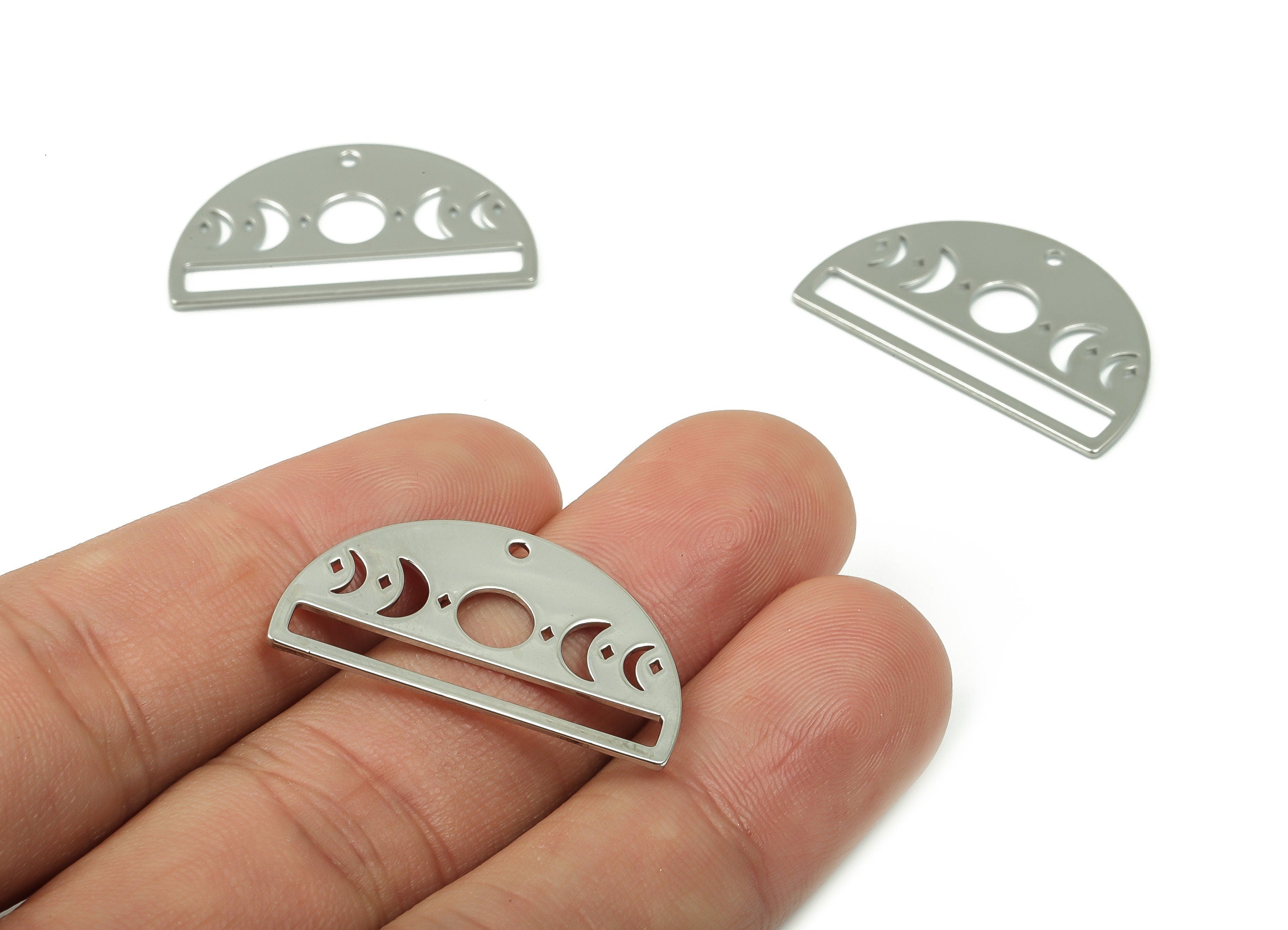 Moon Phase Semicircle Pendant - Brass Half Moon Earring Charms - Silver Tone Plated Brass - Jewelry Supplies - 29.07x17.15x0.78mm - PPM3719S - DOMEDBAZAAR