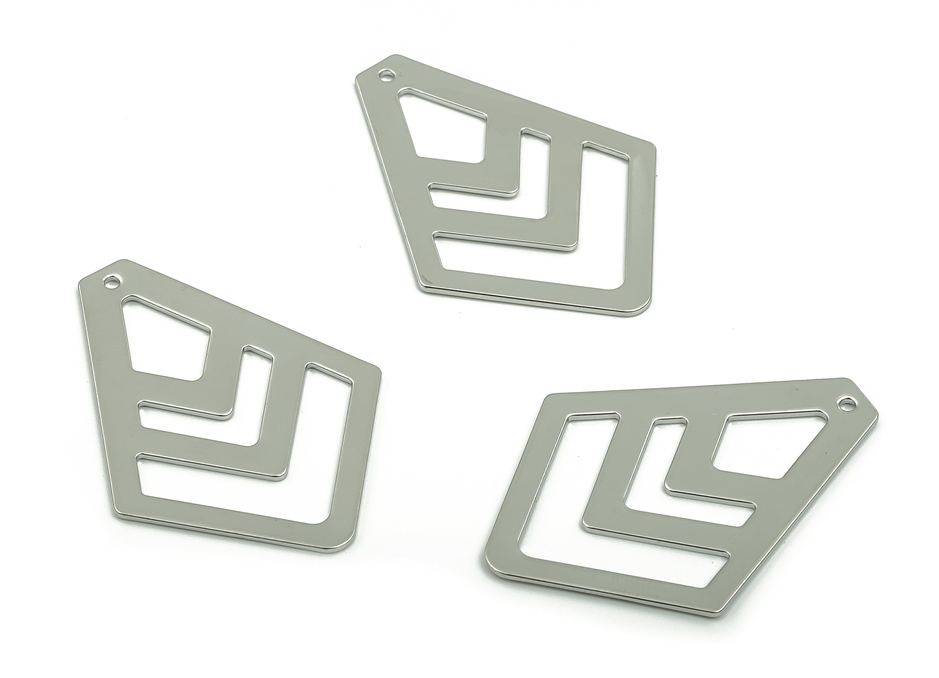 Brass Diamond Earring Charms - Diamond Geometric Pendant - Silver Tone Plated Brass - Jewelry Supplies - 40.08x28.98x0.82mm - PPM1926S - DOMEDBAZAAR