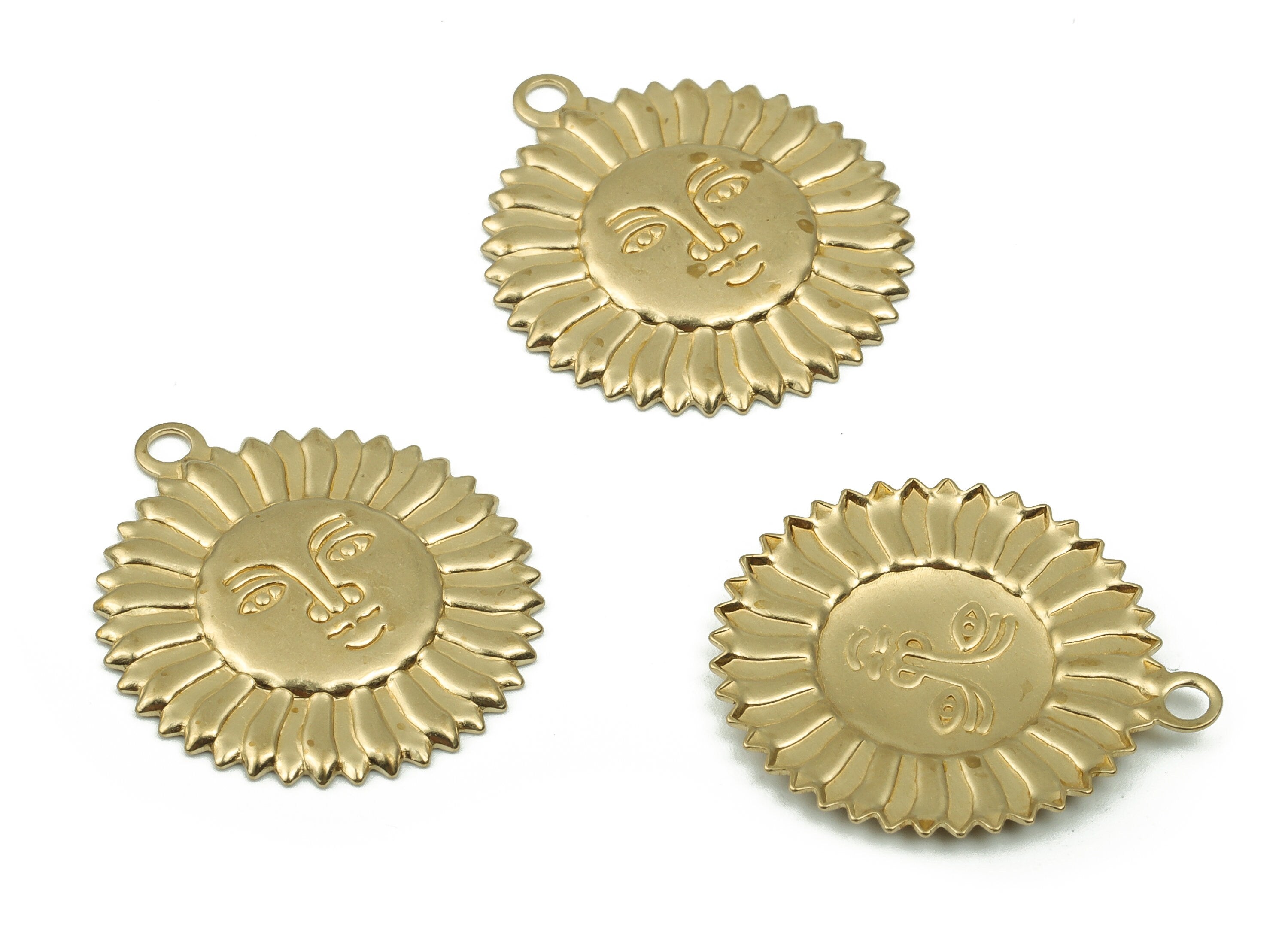 Brass Sun Earring Charms - Raw Brass Sun Flower Pendant - DIY Jewelry Making Supplies - 21.04x18.5x1.38mm - PP4824 - DOMEDBAZAAR