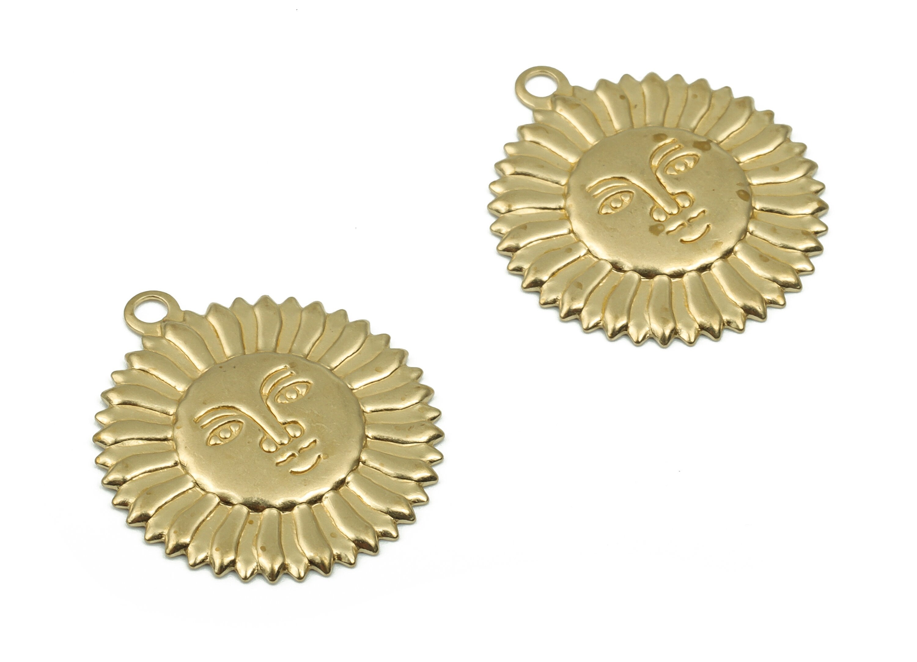 Brass Sun Earring Charms - Raw Brass Sun Flower Pendant - DIY Jewelry Making Supplies - 21.04x18.5x1.38mm - PP4824 - DOMEDBAZAAR