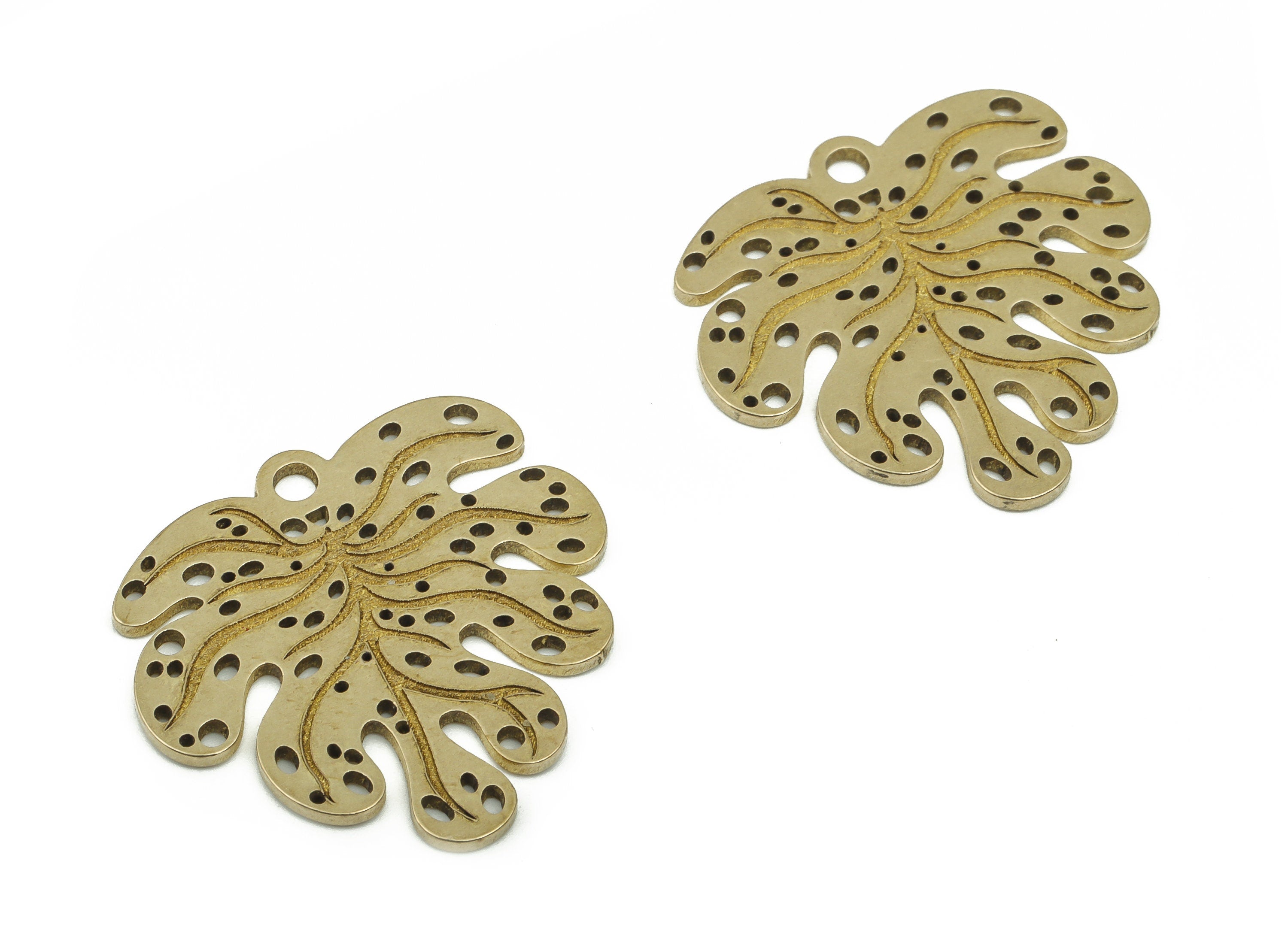Brass Monstera Leaf Earring Charms - Raw Brass Leaf Monstera Pendant - DIY Jewelry Making Supplies - 24.78x23.66x0.96mm - PPA6268B - DOMEDBAZAAR