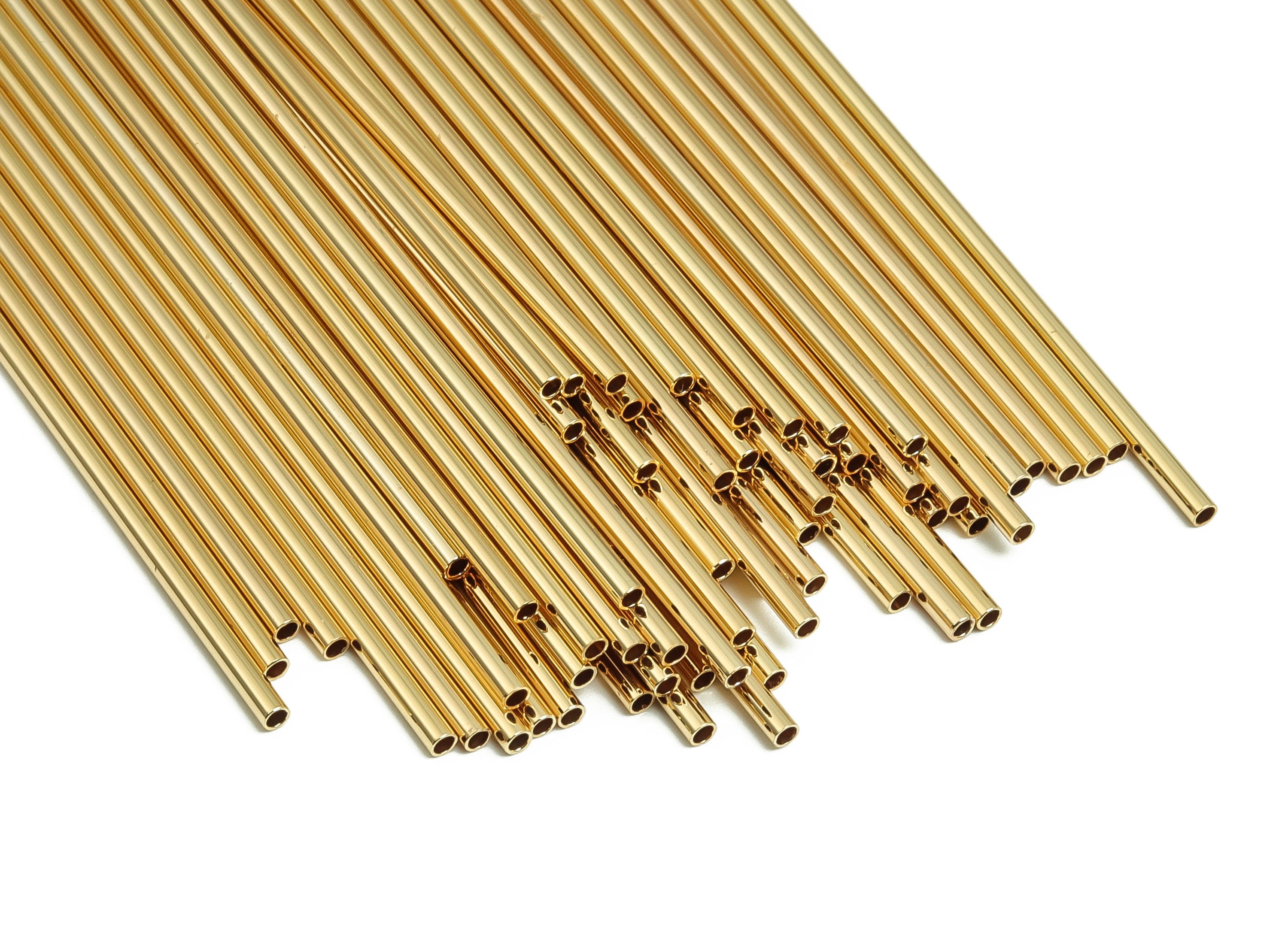 Brass Himmeli Tubes - Brass Himmeli DIY Tube Beads - Geometric Shapes - For Air Plants - 18k Real Gold Plated Brass -2x0.2x90mm- RGP4048-90 - DOMEDBAZAAR