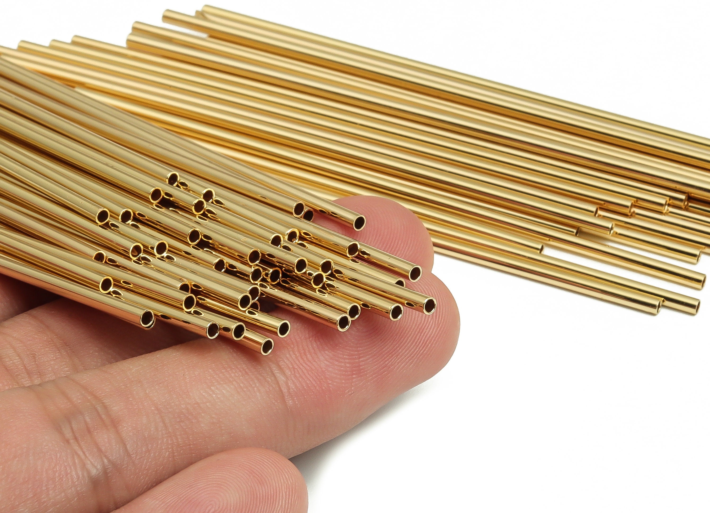 Brass Himmeli Tubes - Brass Himmeli DIY Tube Beads - Geometric Shapes - For Air Plants - 18k Real Gold Plated Brass -2x0.2x90mm- RGP4048-90 - DOMEDBAZAAR