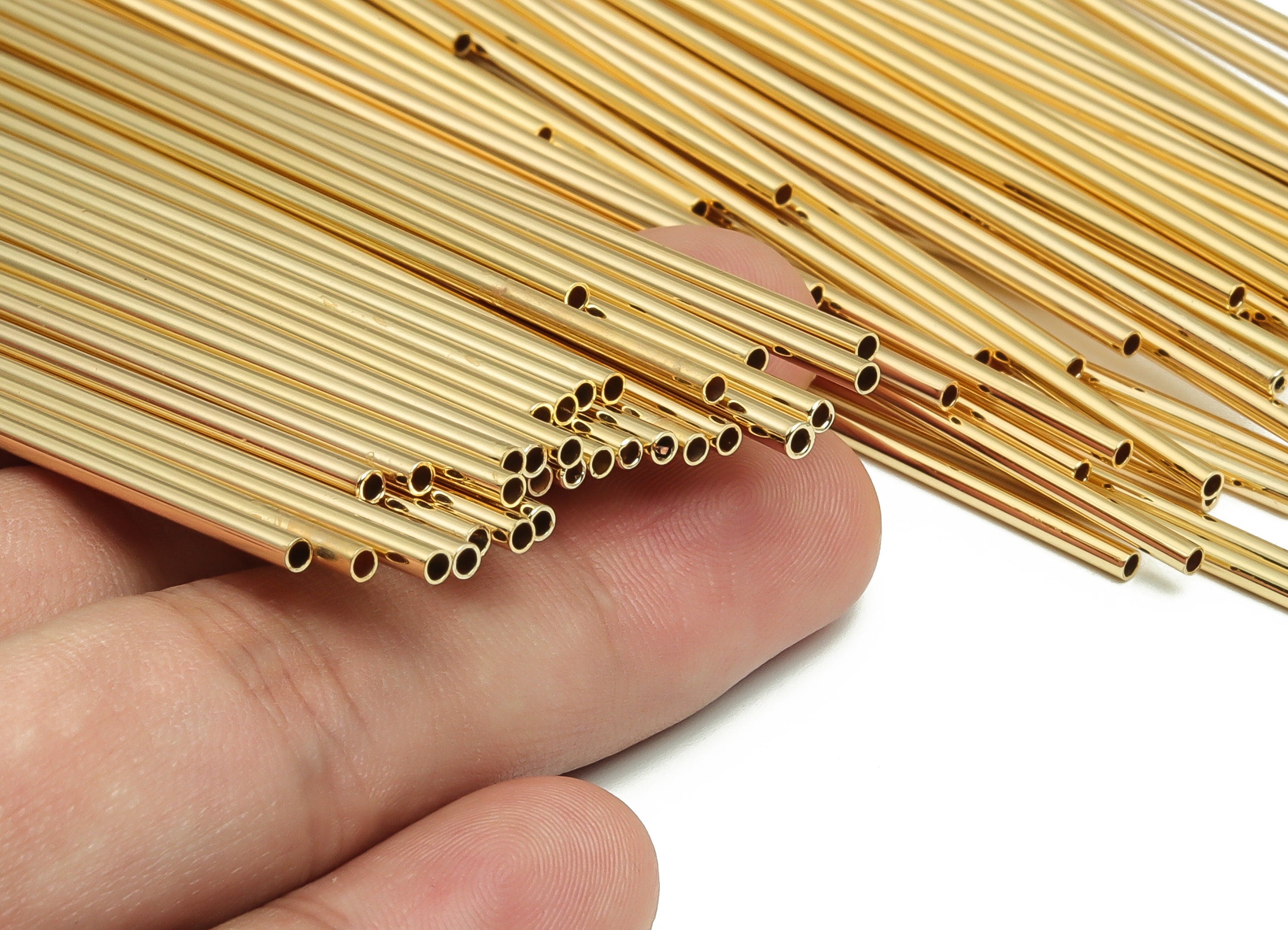 Brass Himmeli Tubes - Brass Himmeli DIY Tube Bead - Geometric Shapes - For Air Plants - 18k Real Gold Plated Brass -2x0.2x130mm-RGP4048-130 - DOMEDBAZAAR