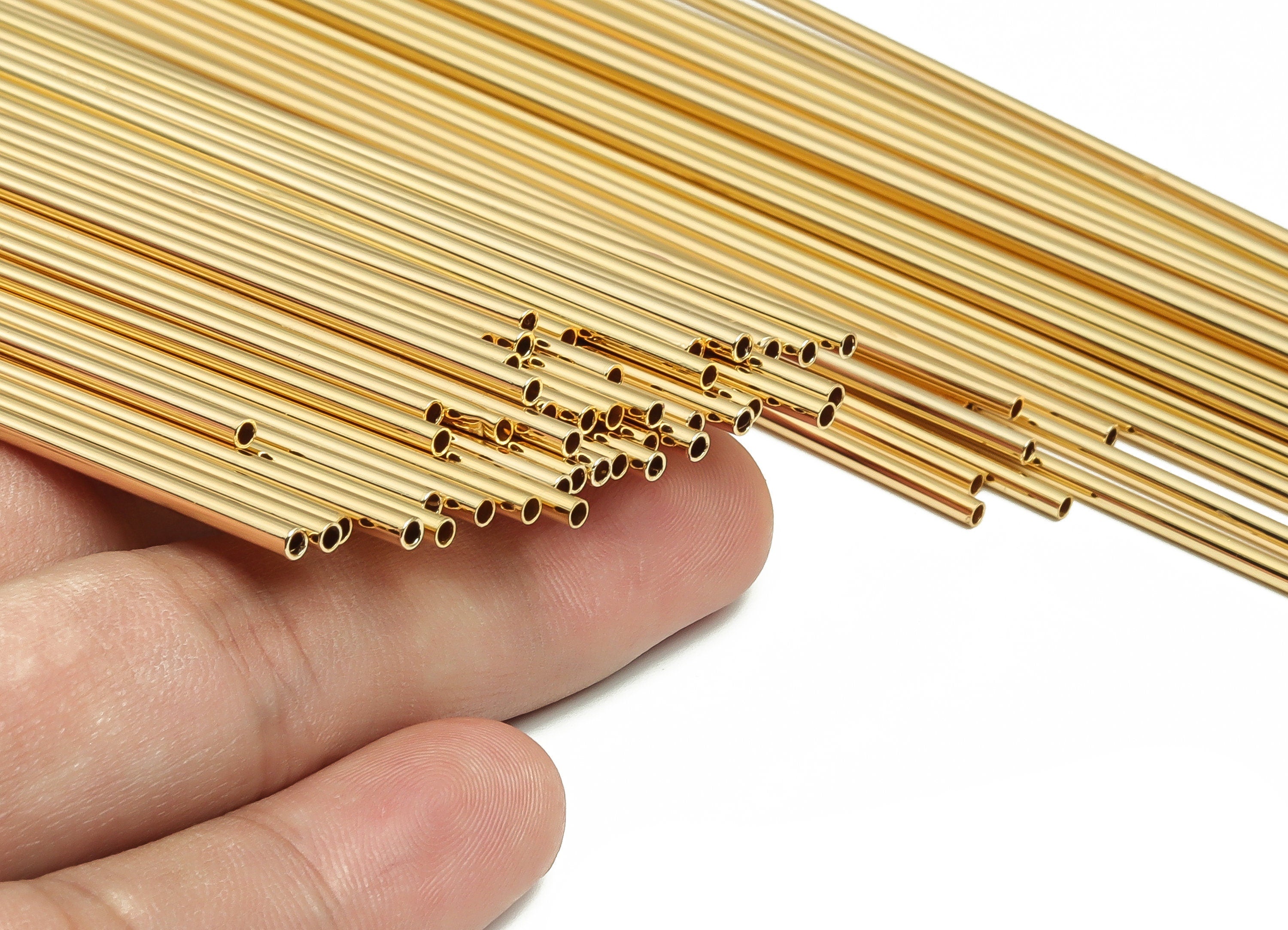 Brass Himmeli Tubes - Brass Himmeli DIY Tube Beads - Geometric Shapes - For Air Plants - 18k Real Gold Plated Brass -2x0.2x180mm-RGP4048-180 - DOMEDBAZAAR