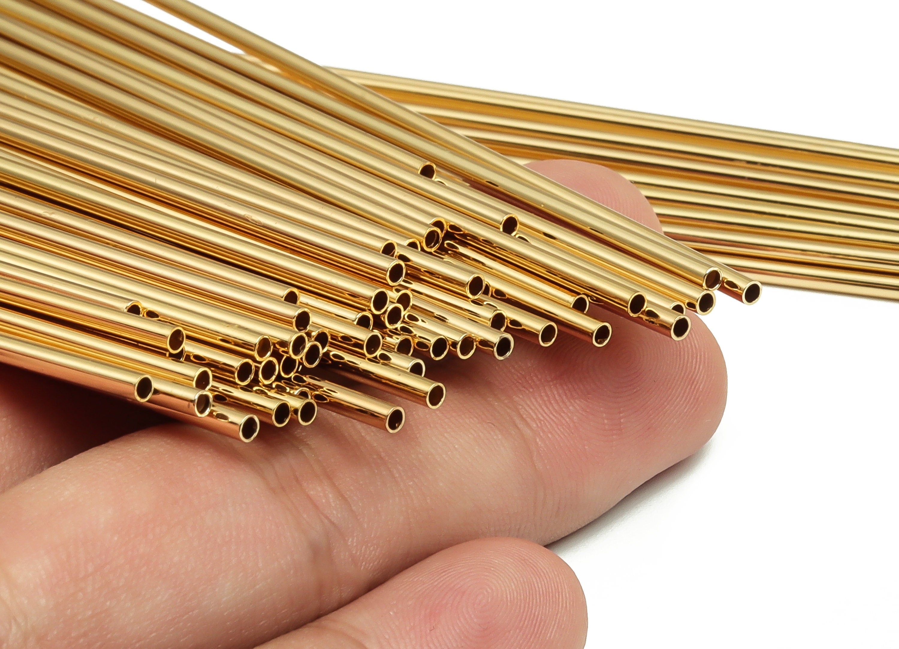 Brass Himmeli Tubes - Brass Himmeli DIY Tube Beads - Geometric Shapes - For Air Plants - 18k Real Gold Plated Brass -2x0.2x200mm-RGP4048-200 - DOMEDBAZAAR