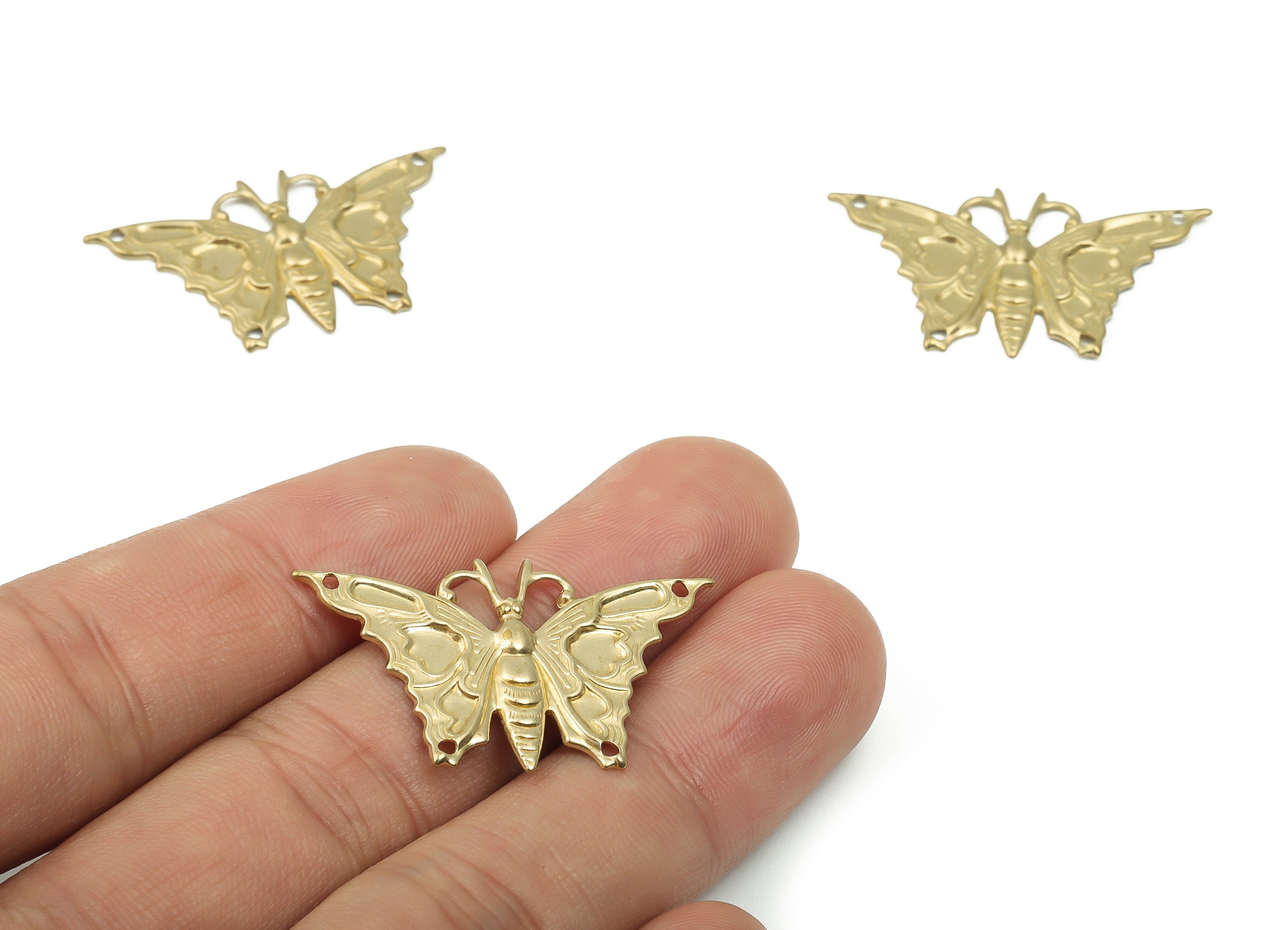 Raw Brass Butterfly Charm - Brass Animal Pendant Charm - Brass Earring Charm - Connector Charm - Jewelry Supplies -34.8x21.28x1.49mm-PP4820 - DOMEDBAZAAR
