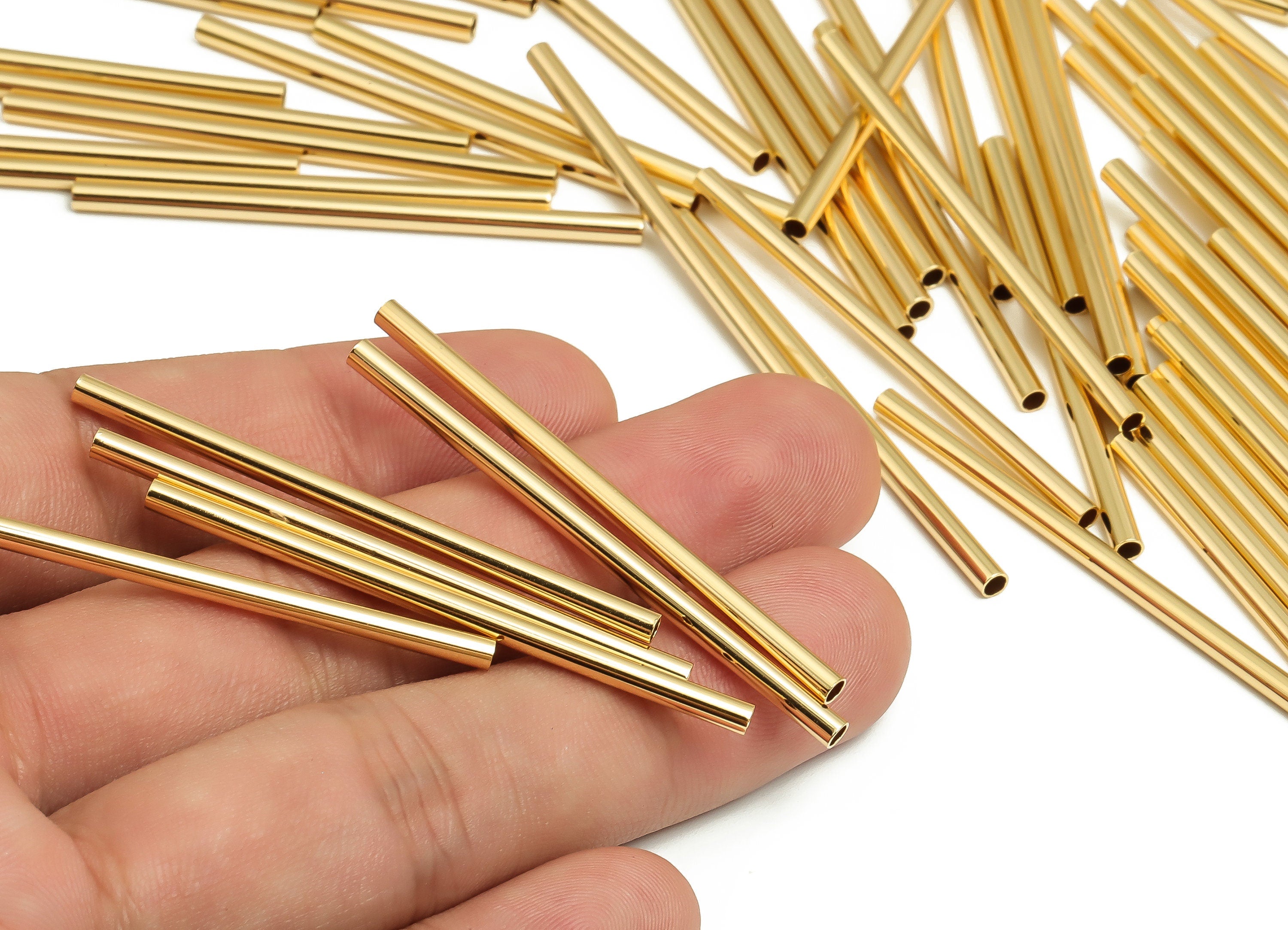 Brass Himmeli Tubes - Brass Himmeli DIY Tube Beads - Geometric Shapes - For Air Plants - 18k Real Gold Plated Brass -2.5x0.2x50mm-RGP4049-50 - DOMEDBAZAAR