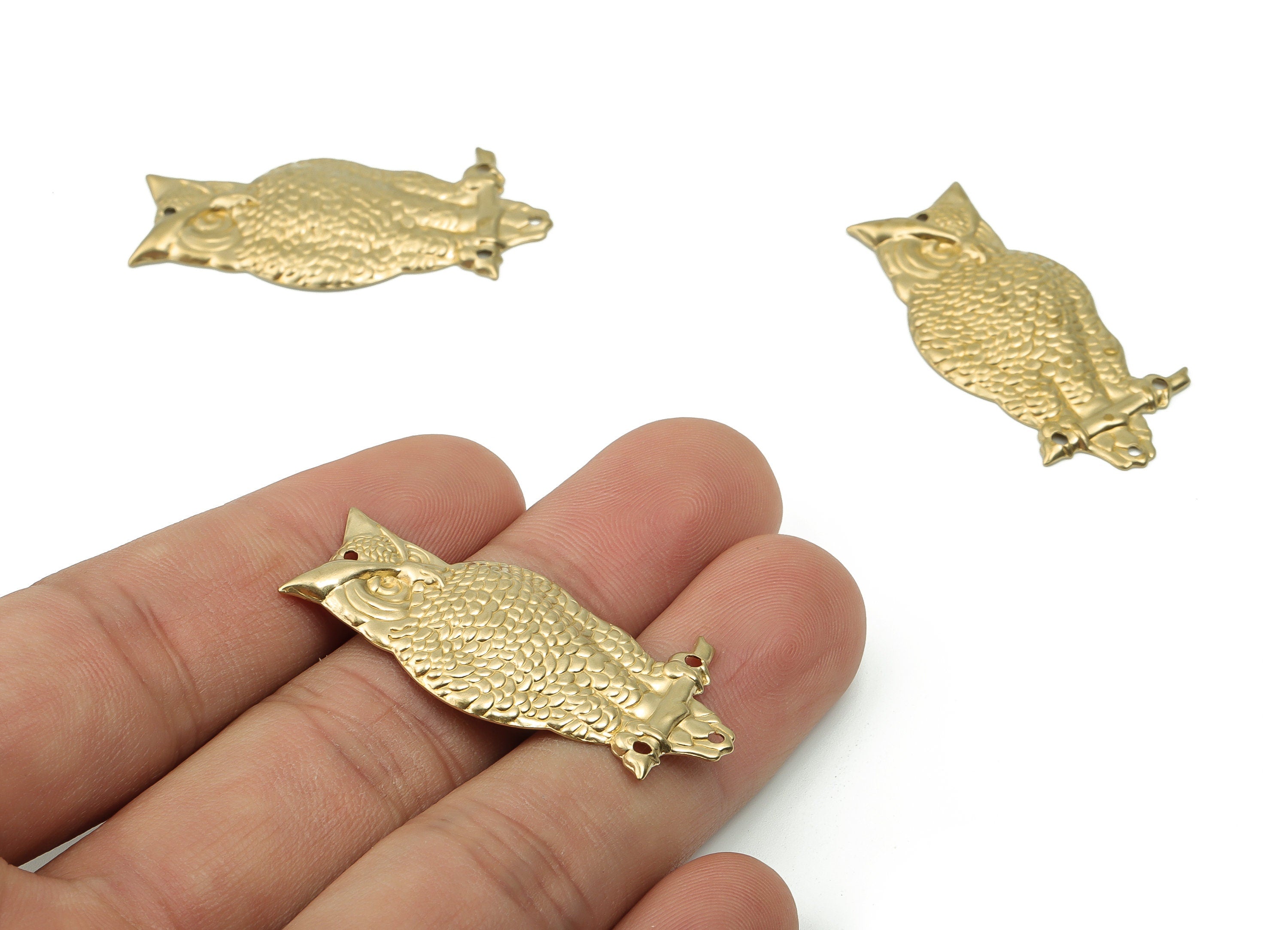 Brass Owl Earring Connectors - Raw Brass Owl Charms and Pendant - Earring Findings - Jewelry Making Supplies - 40.92x18.22x0.77mm - PP4830 - DOMEDBAZAAR