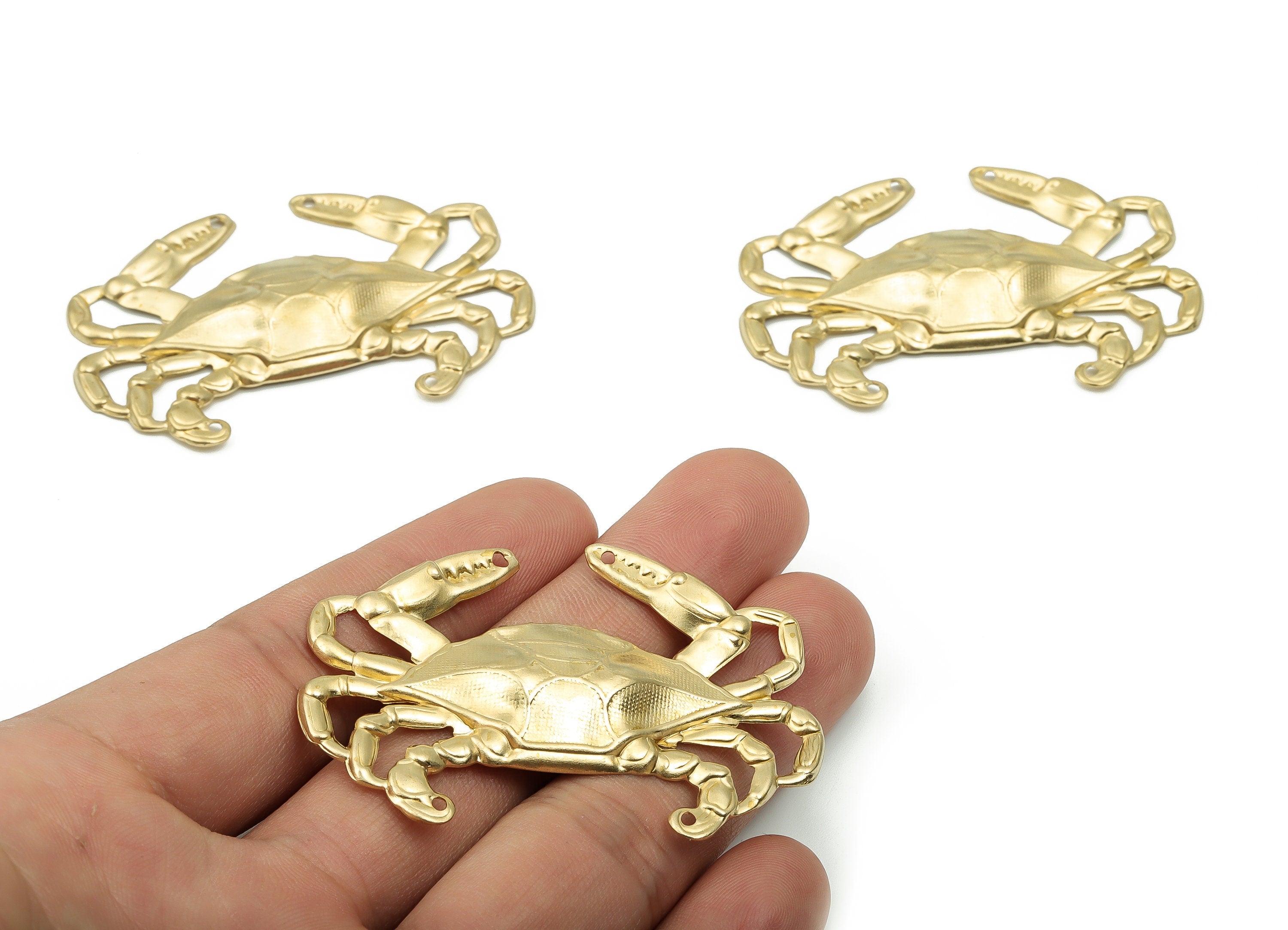 Raw Brass Crab Earrings Charms - Brass Crab Connector - Raw Brass Crab Pendant - Jewelry making Supplies -56.42x38.95x0.85mm- PP4831 - DOMEDBAZAAR