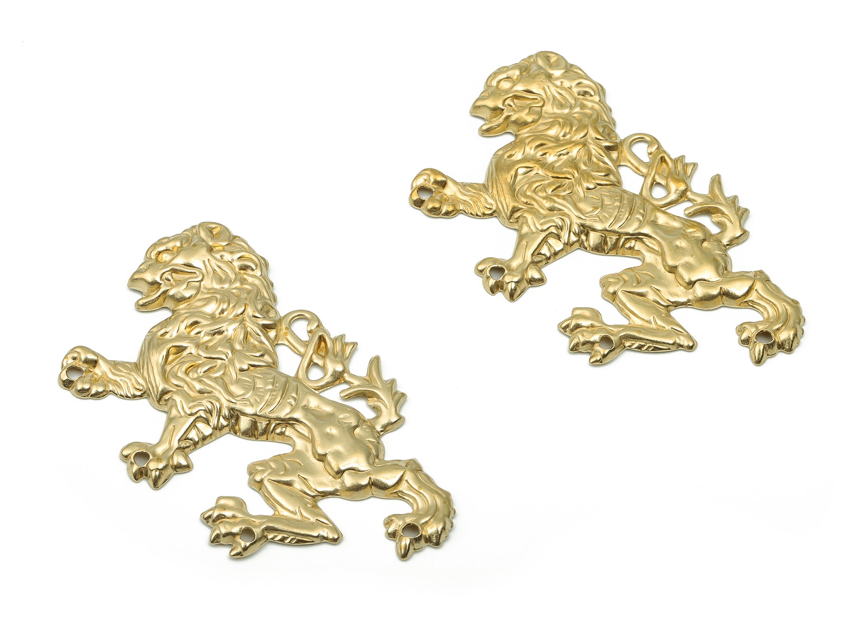 Raw Brass Lion Earring Charm - Brass Lion bracelet Charms - Brass Animal Pendant Charm - Jewelry Making Supplies -50.52x30.39x0.53mm- PP4832 - DOMEDBAZAAR