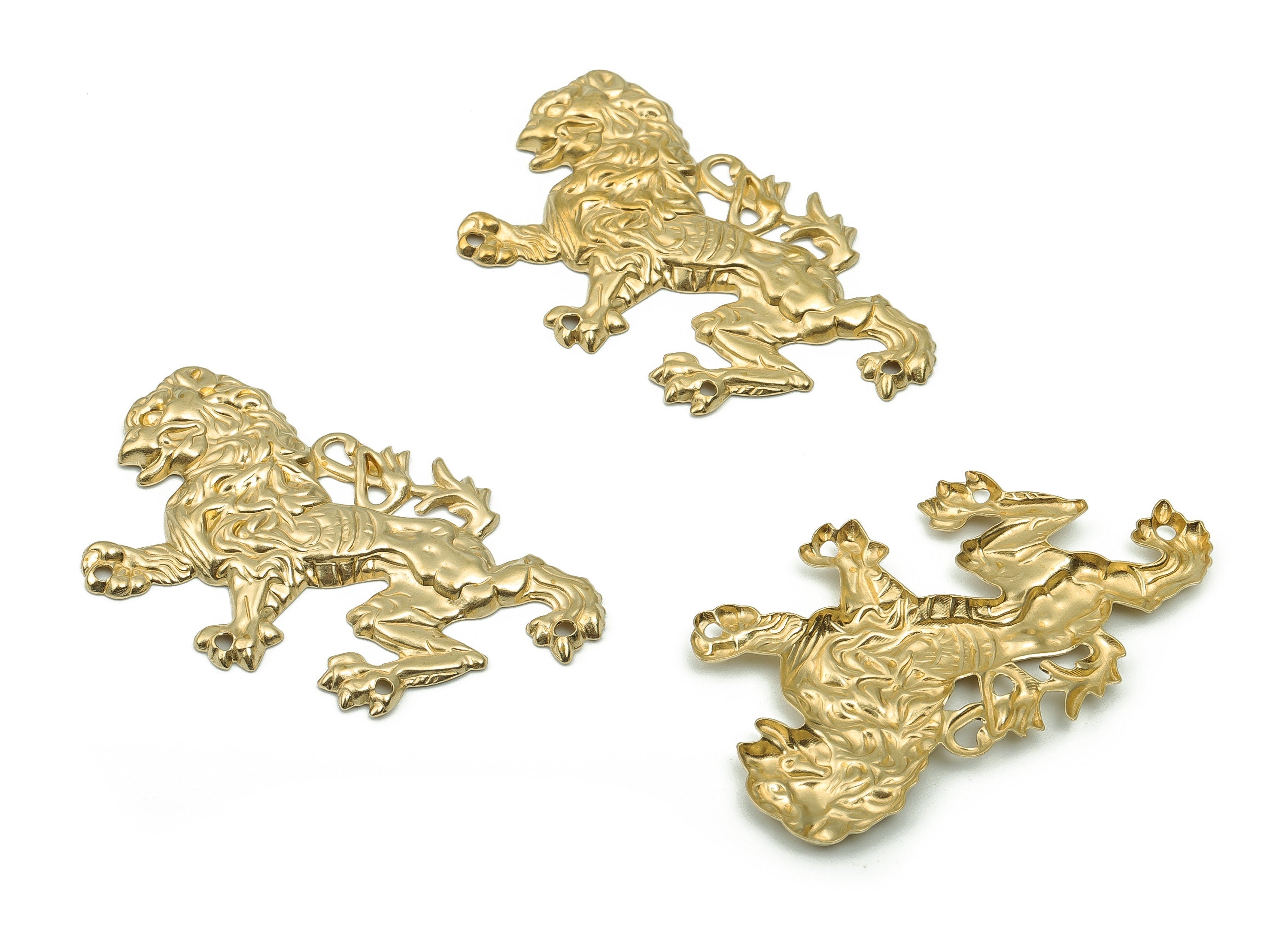 Raw Brass Lion Earring Charm - Brass Lion bracelet Charms - Brass Animal Pendant Charm - Jewelry Making Supplies -50.52x30.39x0.53mm- PP4832 - DOMEDBAZAAR