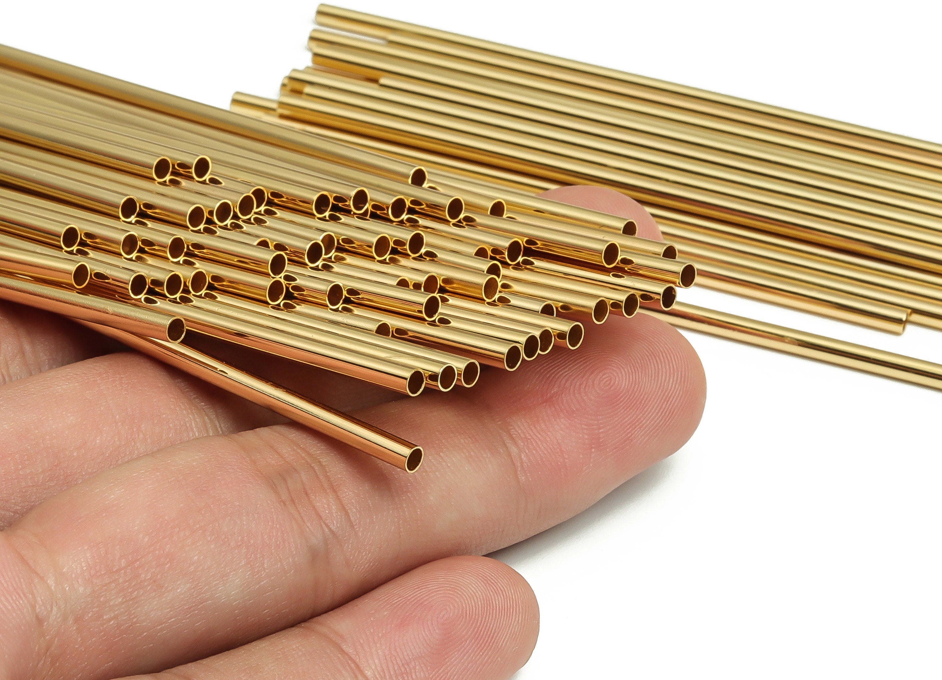 Brass Himmeli Tubes - Brass Himmeli DIY Tube Beads - Geometric Shapes - For Air Plants - 18k Real Gold Plated Brass -2.5x0.2x90mm-RGP4049-90 - DOMEDBAZAAR