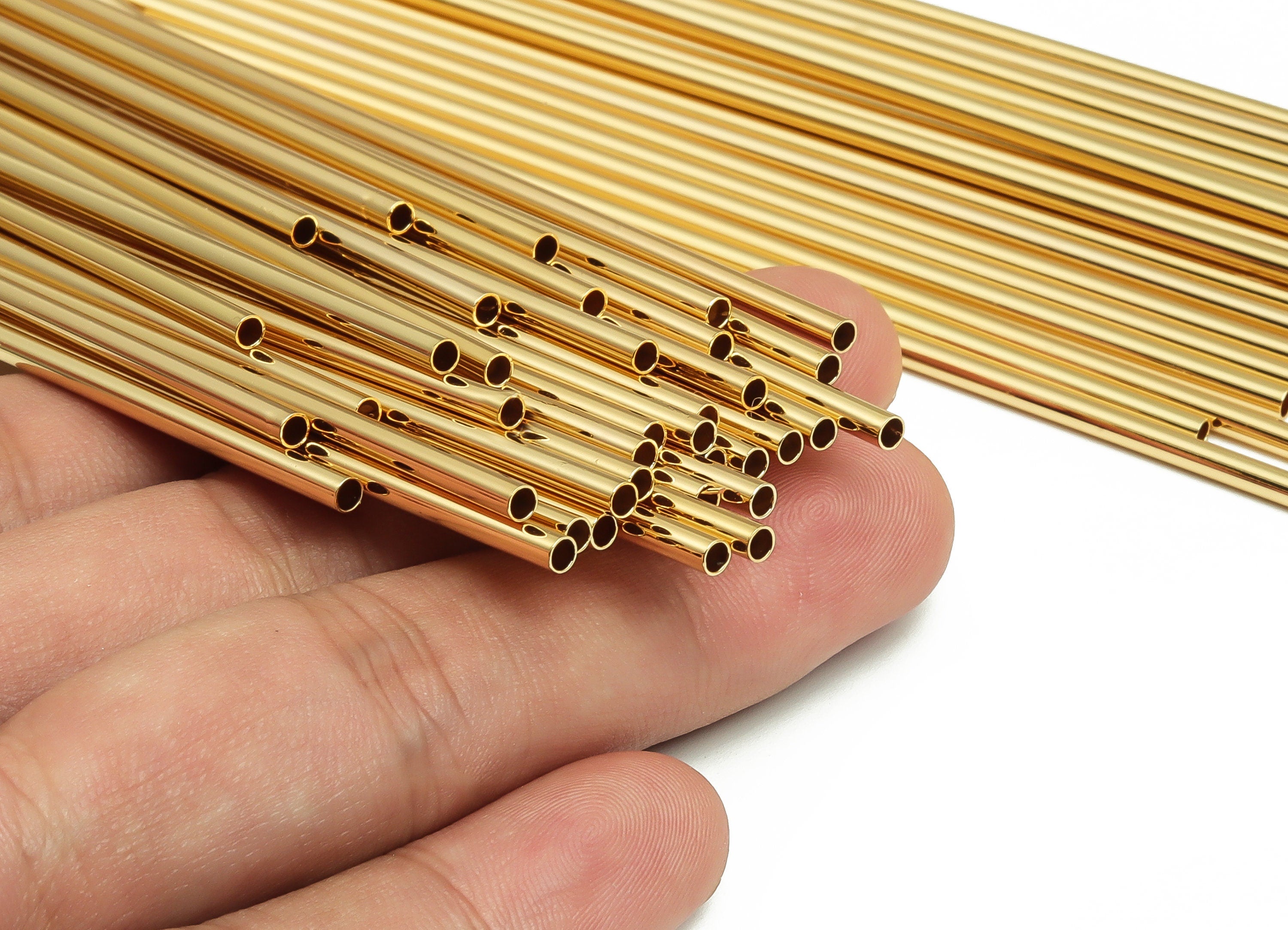 Brass Himmeli Tubes - Brass Himmeli DIY Tube Beads - Geometric Shapes - For Plants - 18k Real Gold Plated Brass -2.5x0.2x120mm- RGP4049-120 - DOMEDBAZAAR