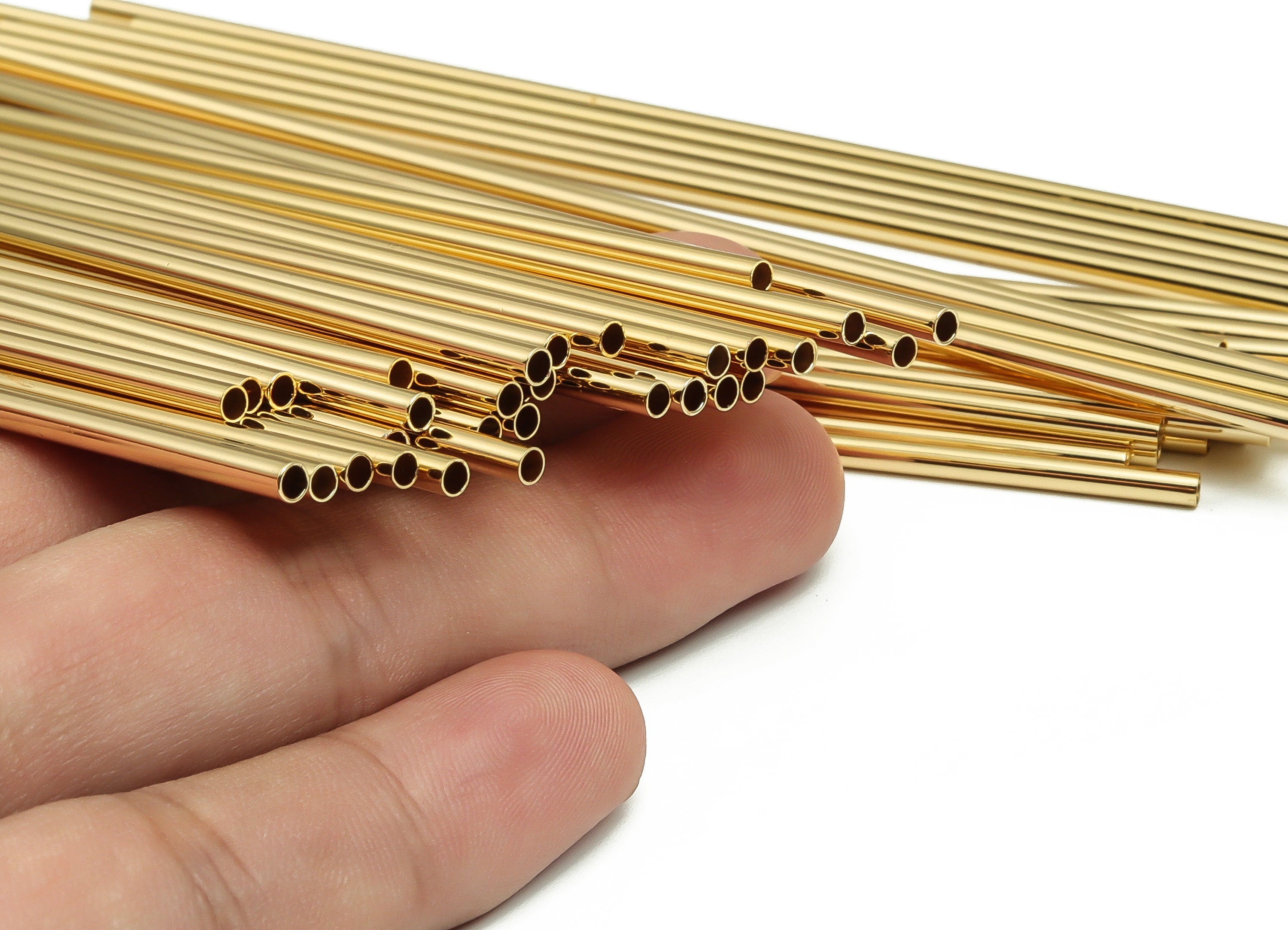Brass Himmeli Tubes - Brass Himmeli DIY Tube Beads - Geometric Shapes - For Plants - 18k Real Gold Plated Brass -2.5x0.2x150mm- RGP4049-150 - DOMEDBAZAAR