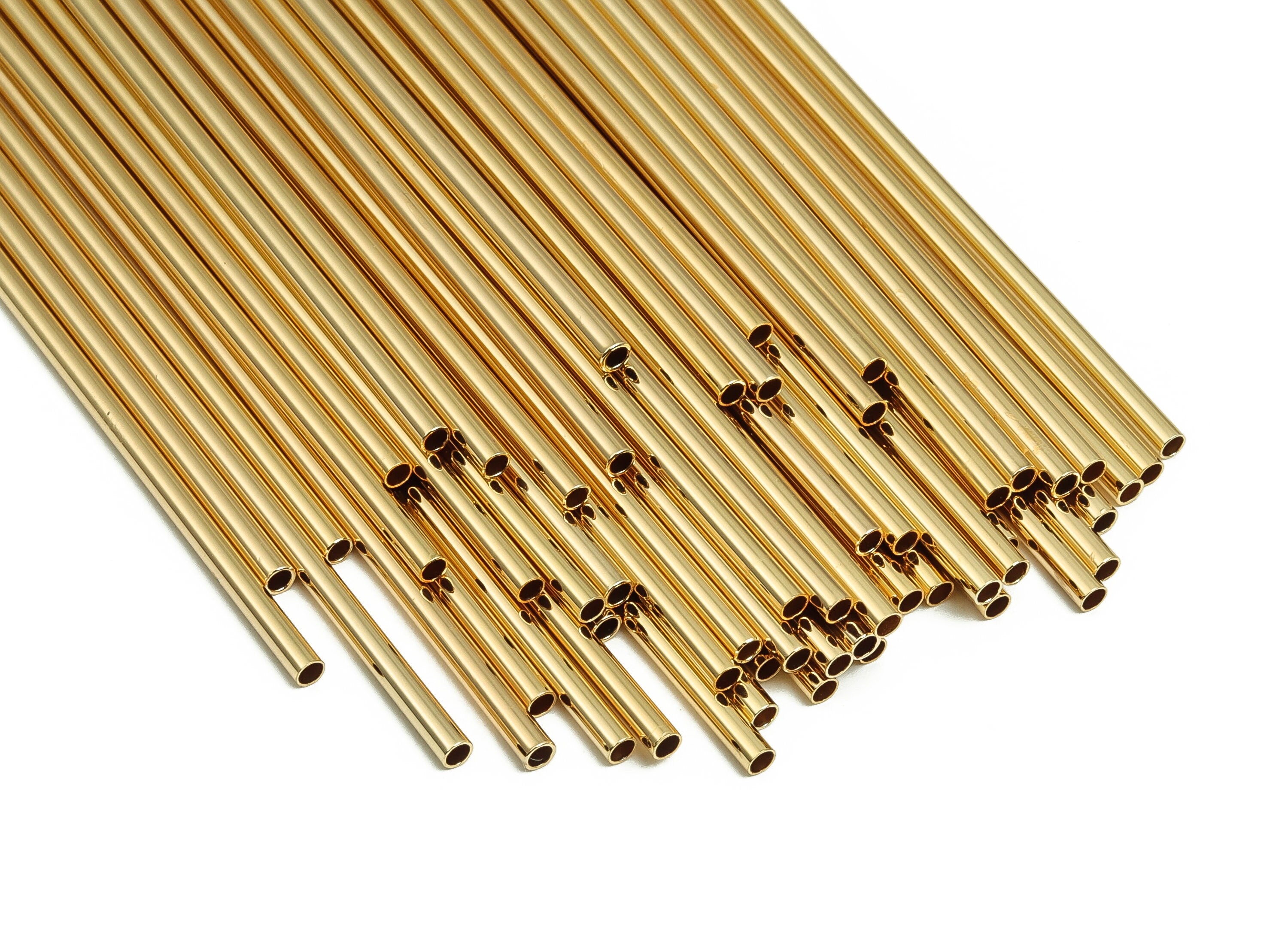 Brass Himmeli Tubes - Brass Himmeli DIY Tube Beads - Geometric Shapes - For Plants - 18k Real Gold Plated Brass -2.5x0.2x160mm- RGP4049-160 - DOMEDBAZAAR