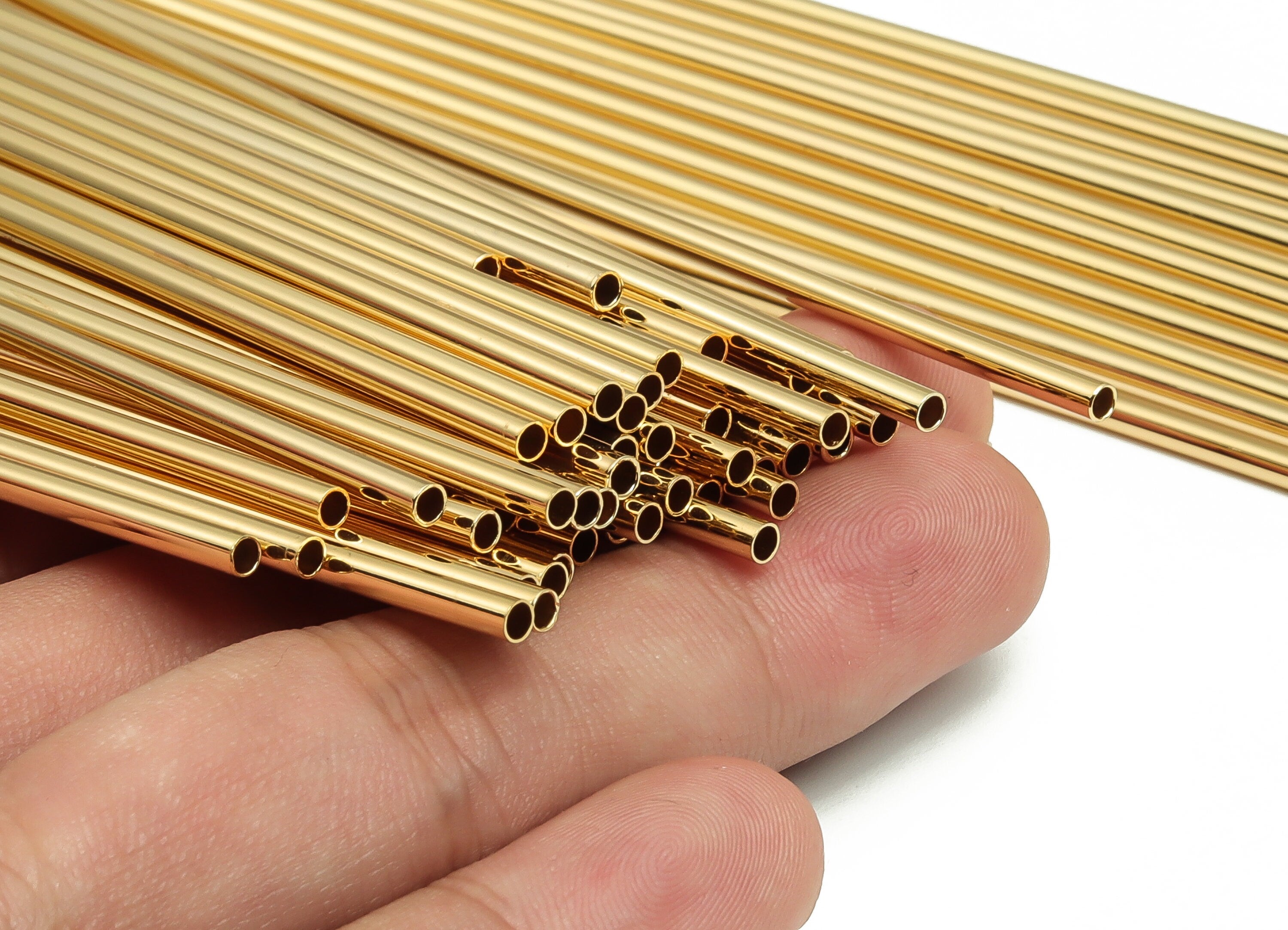 Brass Himmeli Tubes - Brass Himmeli DIY Tube Beads - Geometric Shapes - For Plants - 18k Real Gold Plated Brass -2.5x0.2x160mm- RGP4049-160 - DOMEDBAZAAR