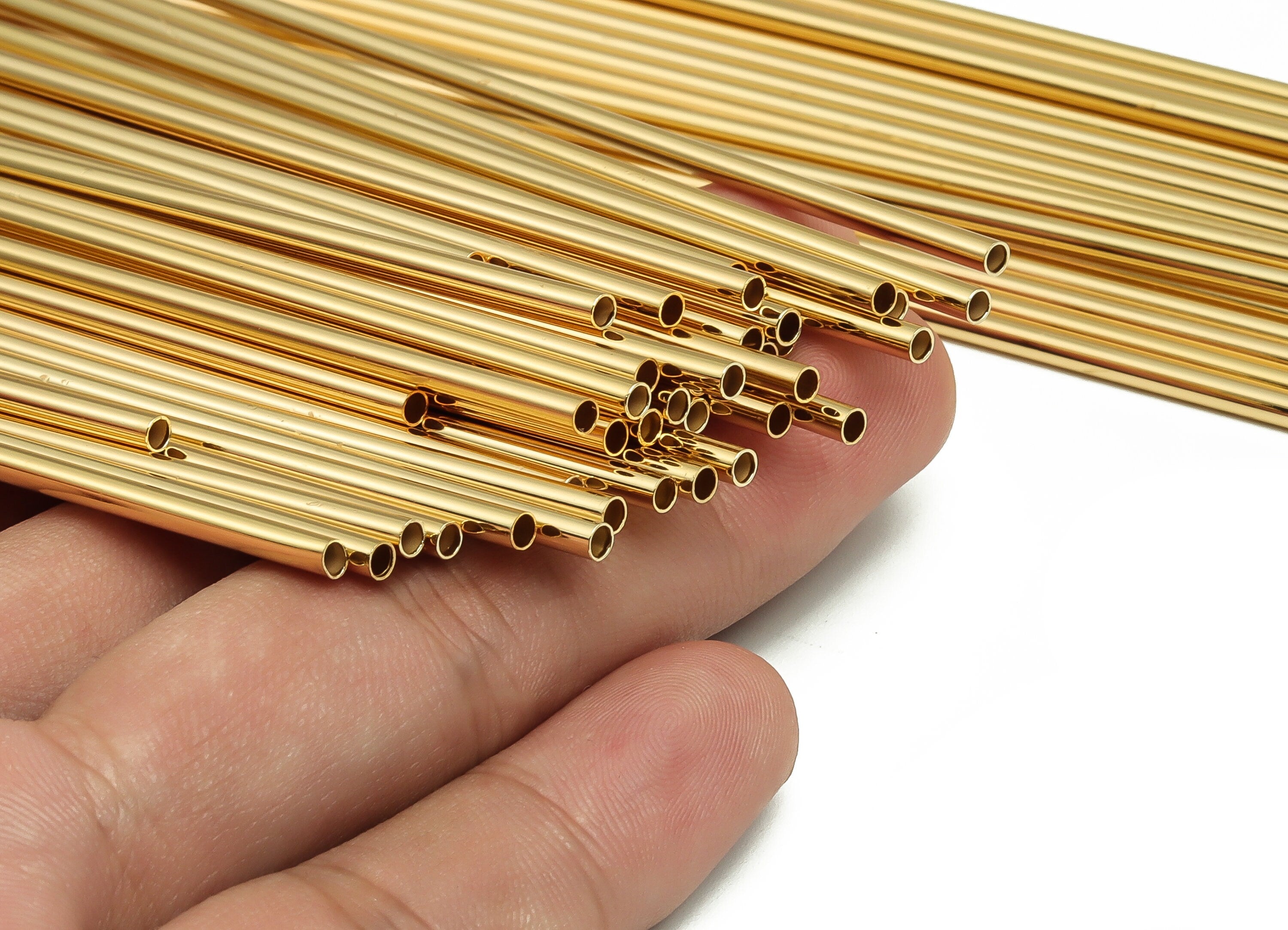 Brass Himmeli Tubes - Brass Himmeli DIY Tube Beads - Geometric Shapes - For Plants - 18k Real Gold Plated Brass -2.5x0.2x180mm- RGP4049-180 - DOMEDBAZAAR