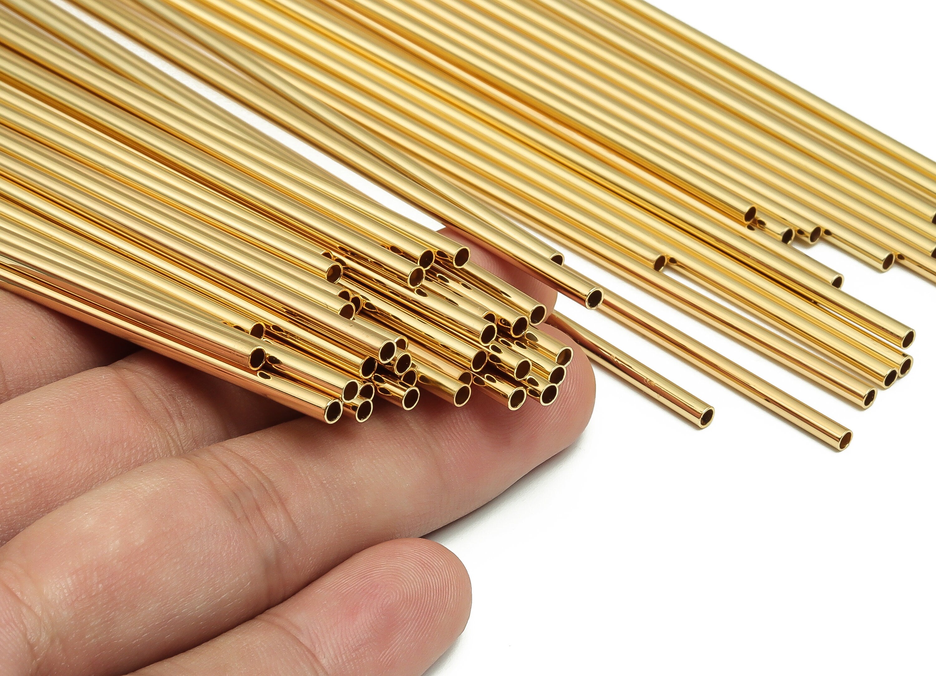 Brass Himmeli Tubes -Brass Himmeli DIY Tube Beads - Geometric Shapes - For Plants - 18k Real Gold Plated Brass -2.5x0.2x225mm- RGP4049-225 - DOMEDBAZAAR