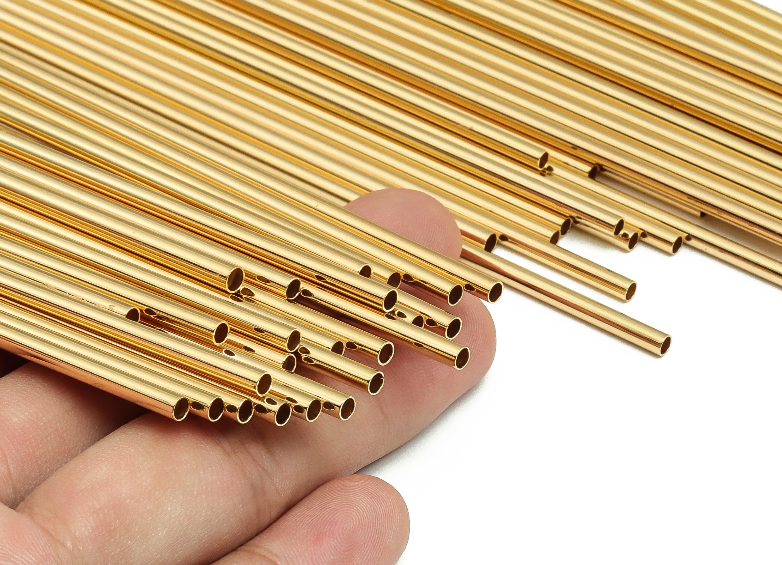 Brass Himmeli Tubes -Brass Himmeli DIY Tube Beads - Geometric Shapes - For Air Plants - 18k Real Gold Plated Brass -3x0.2x200mm- RGP4050-200 - DOMEDBAZAAR