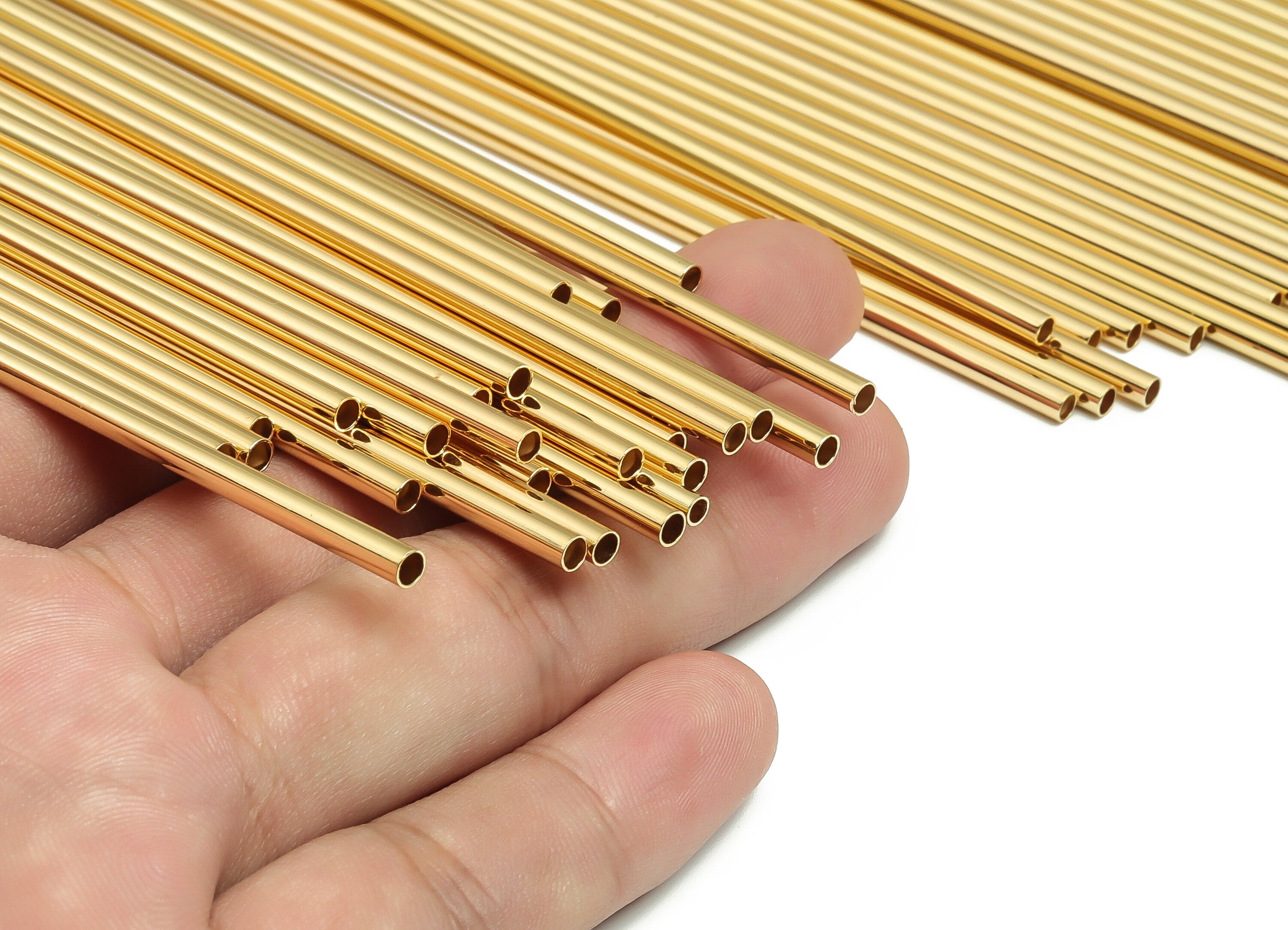 Brass Himmeli Tubes -Brass Himmeli DIY Tube Beads - Geometric Shapes - For Air Plants - 18k Real Gold Plated Brass -3x0.2x300mm- RGP4050-300 - DOMEDBAZAAR