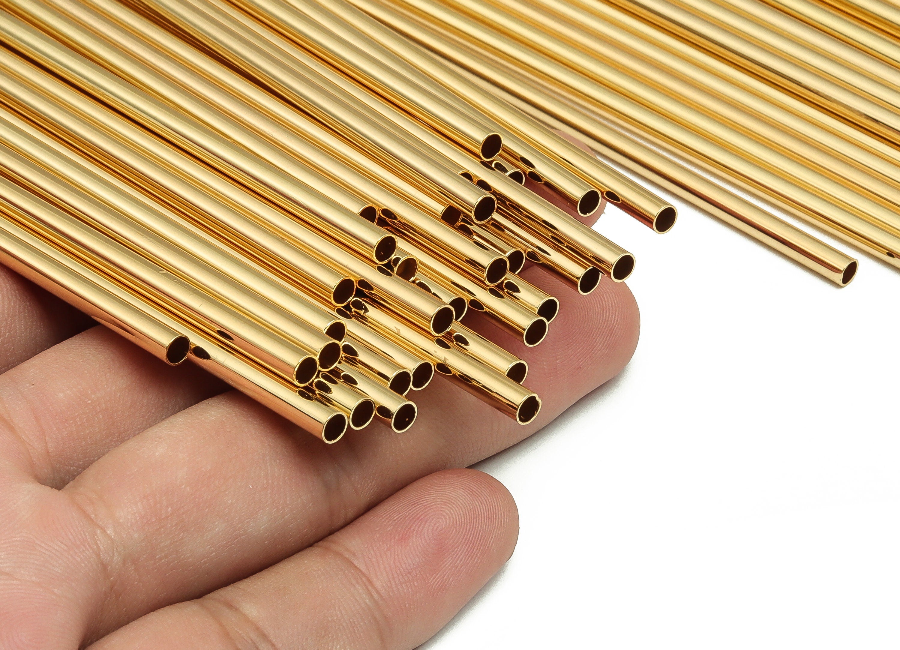 Brass Himmeli Tubes -Brass Himmeli DIY Tube Beads - Geometric Shapes - For Air Plants - 18k Real Gold Plated Brass-3.5x0.2x250mm-RGP4051-250 - DOMEDBAZAAR