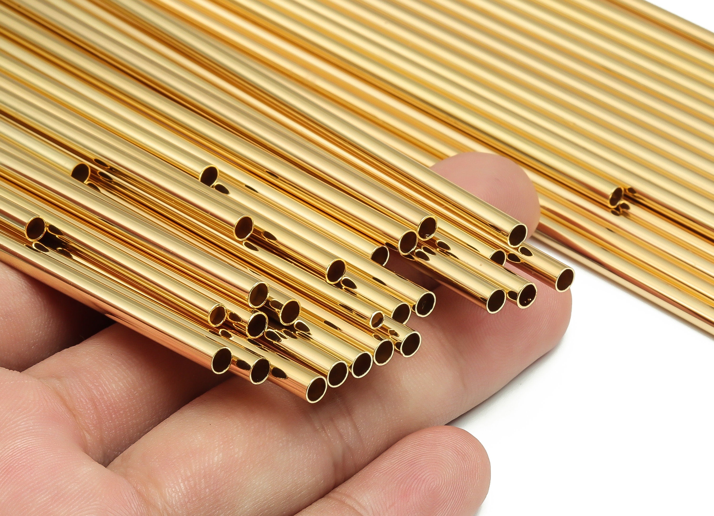 Brass Himmeli Tubes -Brass Himmeli DIY Tube Beads - Geometric Shapes - For Air Plants - 18k Real Gold Plated Brass-3.5x0.2x300mm-RGP4051-300 - DOMEDBAZAAR