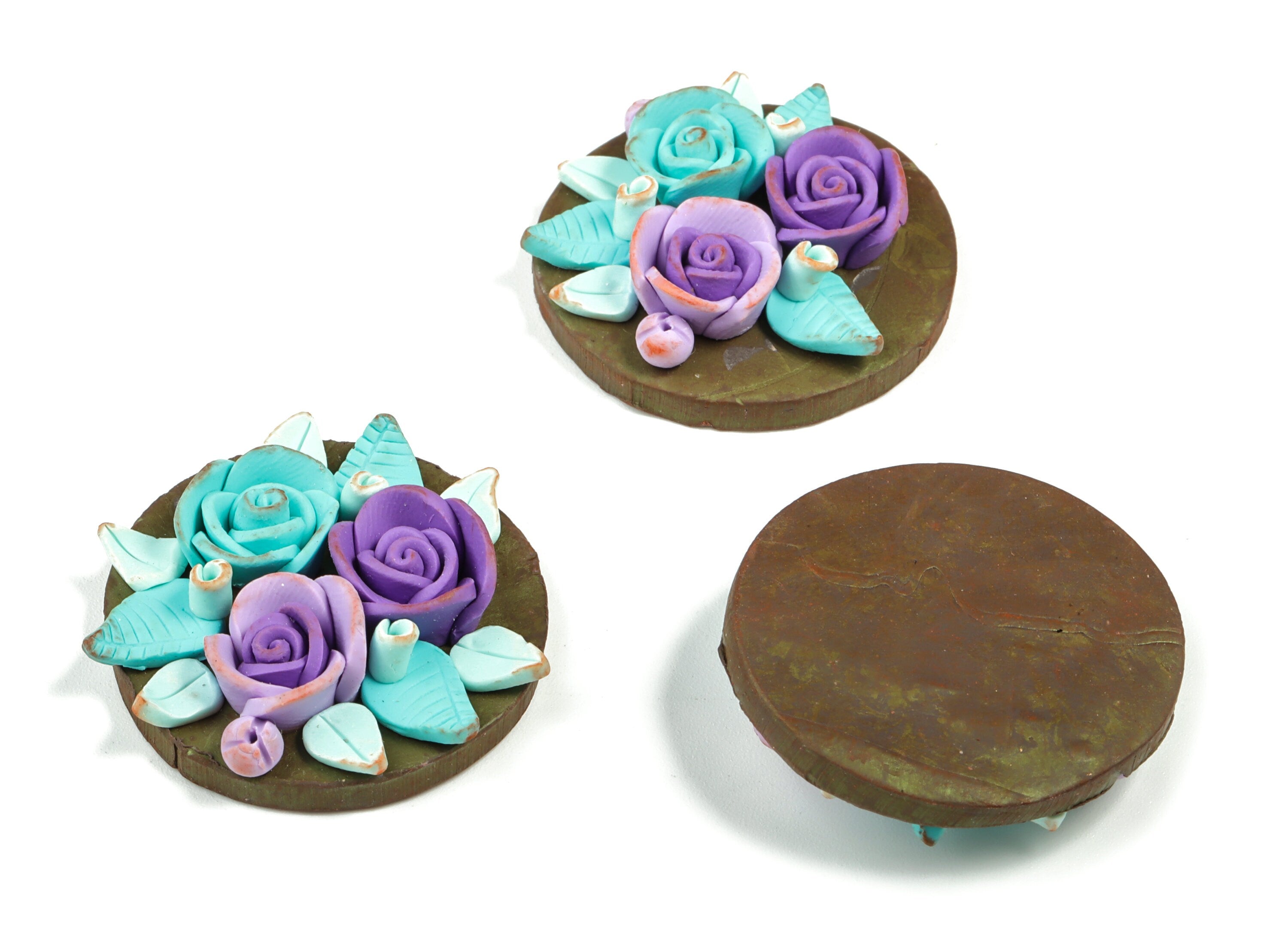 PolymerClay Round Flower Earring Charms - PolymerClay Circle Flower Pandant - Earring Finding - Jewelry Handmade - 34.42x34x10.2mm - PC2269B - DOMEDBAZAAR