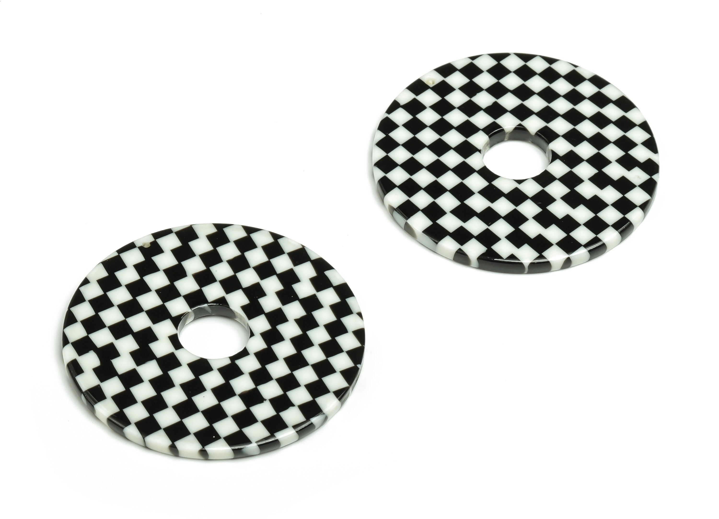 Acetate Round Earring Charms - Checkered Pendant - Earring Finding - Jewelry Supplies - Color Code: A175- 39.5x39.49x2.38mm -AC2336-A175 - DOMEDBAZAAR