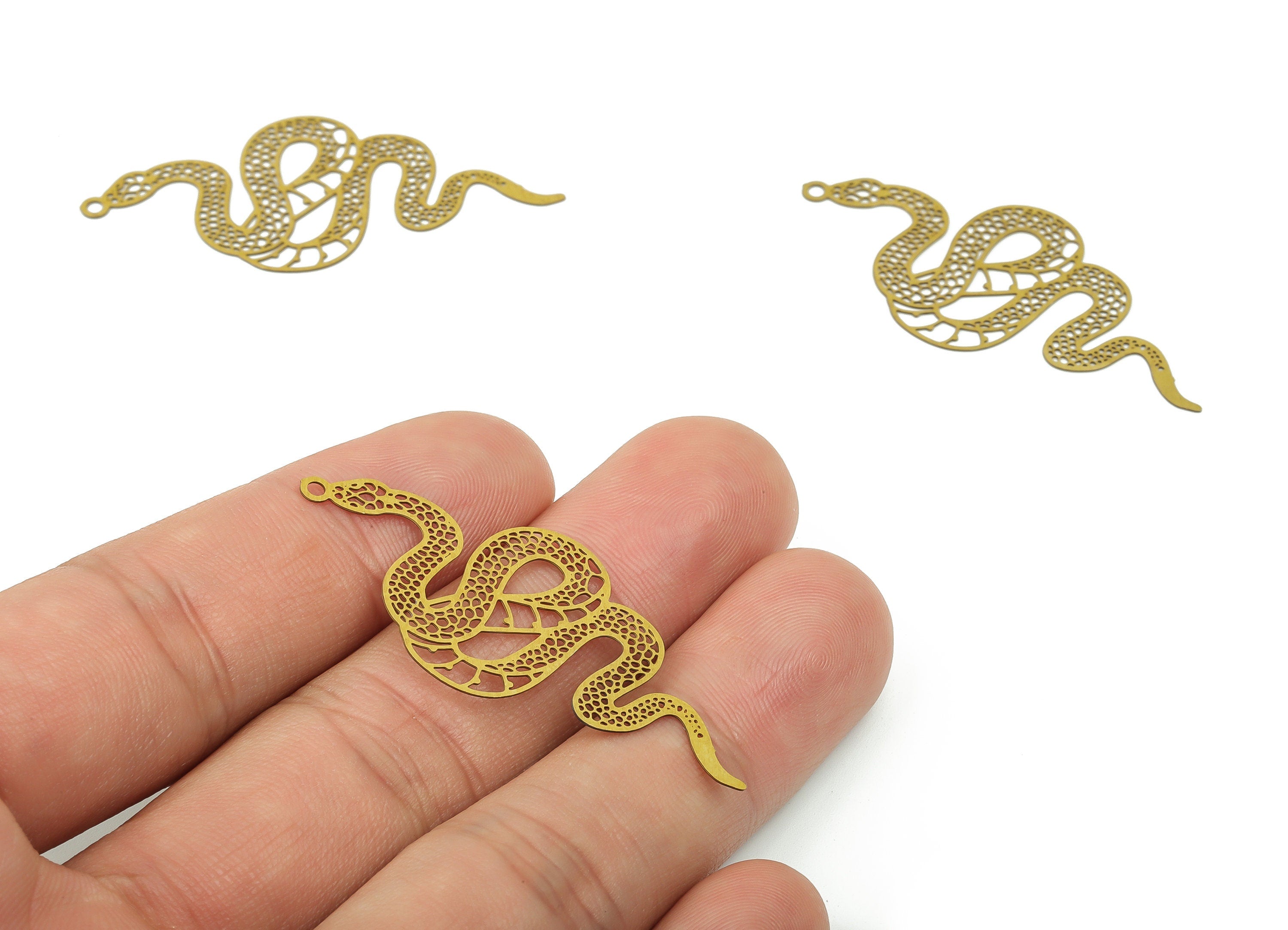 Etched Snake Earring Charm - Raw Brass Snake Pendant - Laser Cut Charms - Jewelry Making Supplies - 46.88x21.56x0.29mm - JJB6763 - DOMEDBAZAAR