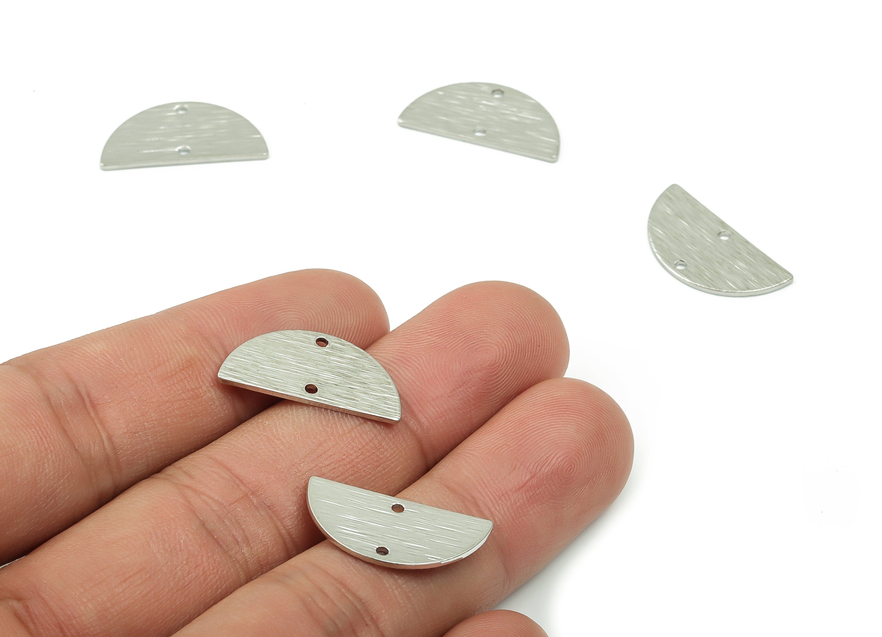 BrassTextured Semi Circle Charm - Brass Half Moon Charm - Half Moon Earrings Charm - Silver Tone Plated Brass -21.15x10.65x0.9mm- PP1804S - DOMEDBAZAAR