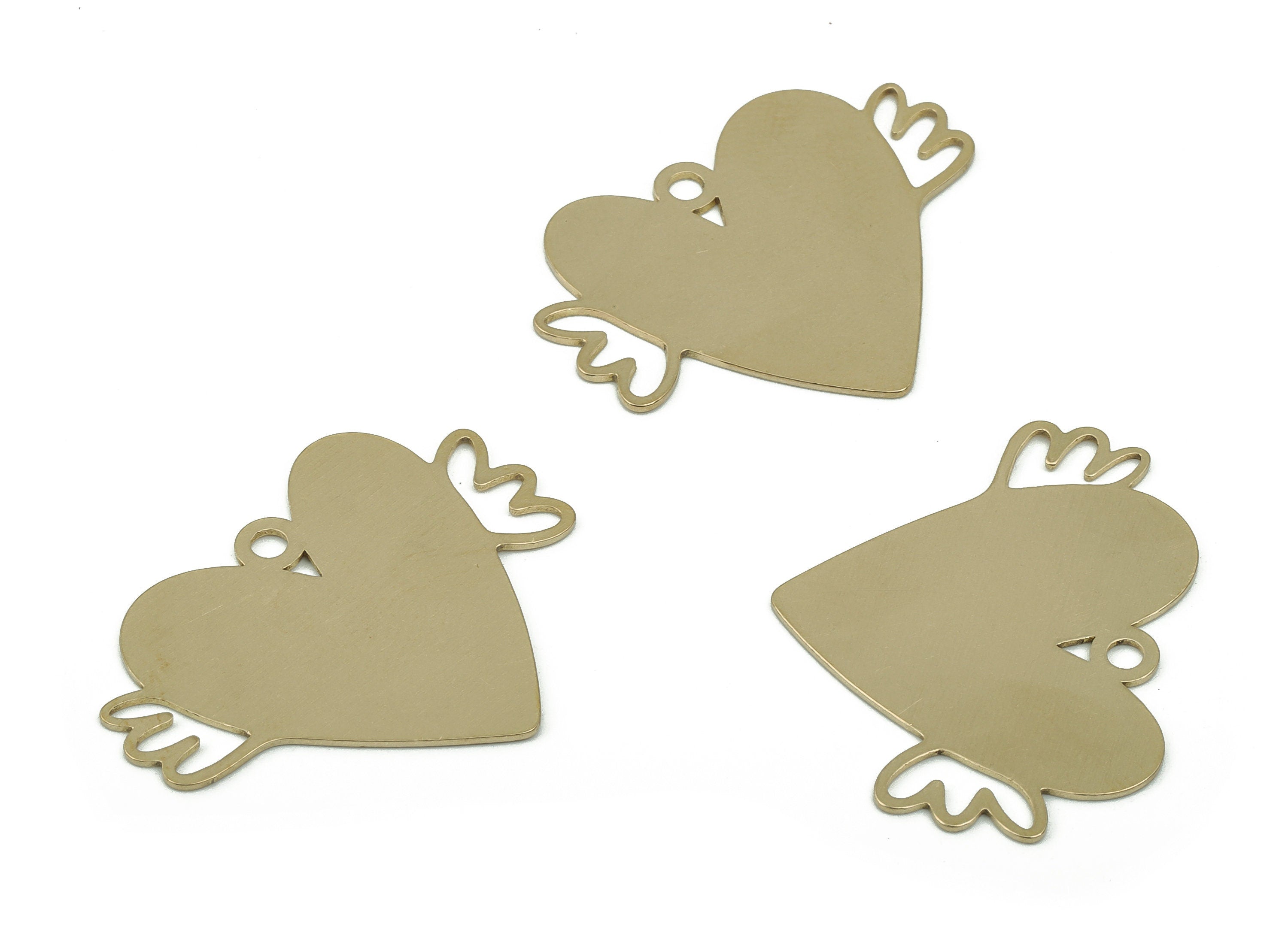 Personalized stamping blank - Brass Heart Earring Connectors - Raw Brass Wings Charms and Pendant - 29.58x23.19x0.64mm - PPA0137 - DOMEDBAZAAR