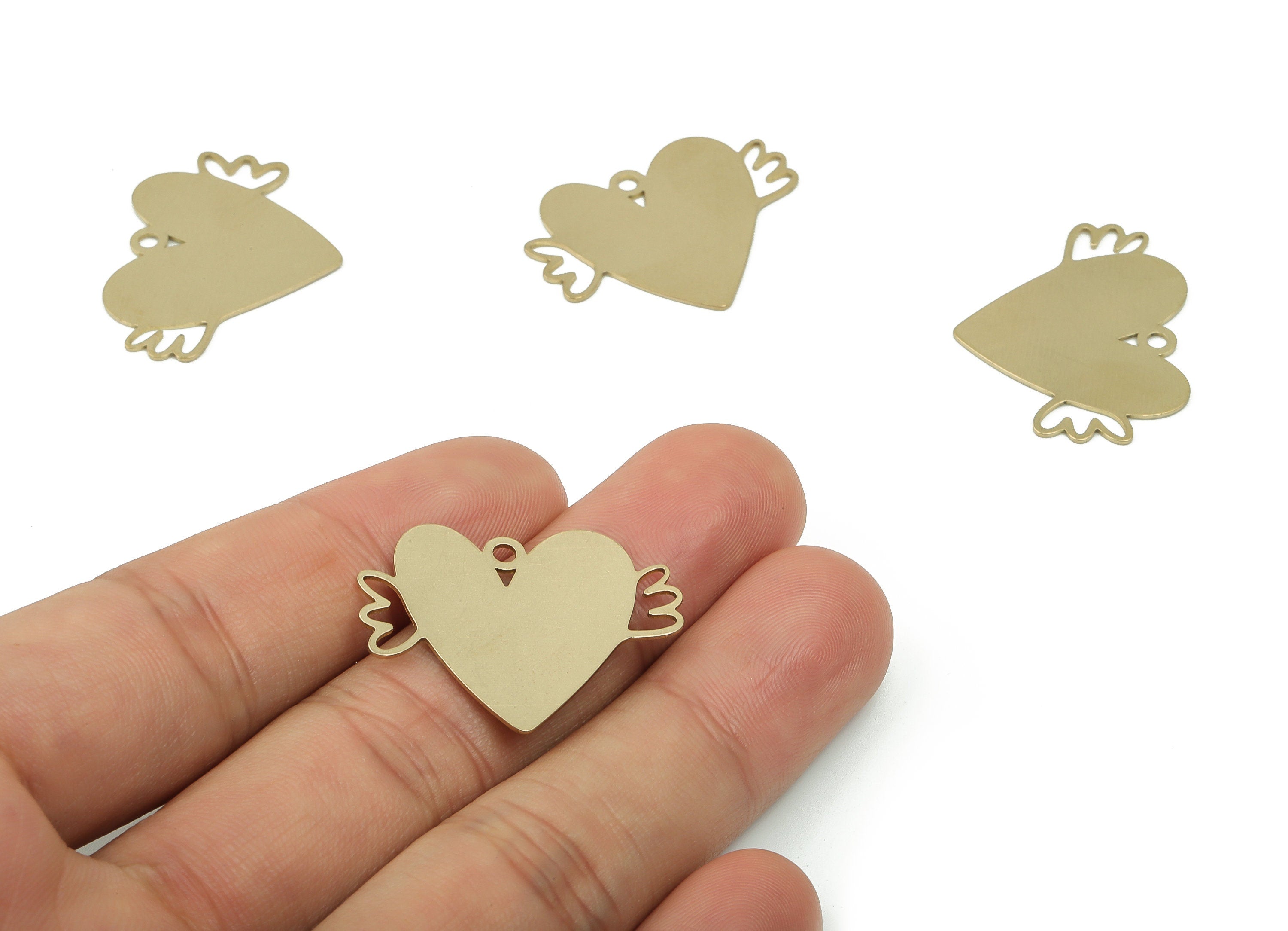 Personalized stamping blank - Brass Heart Earring Connectors - Raw Brass Wings Charms and Pendant - 29.58x23.19x0.64mm - PPA0137 - DOMEDBAZAAR