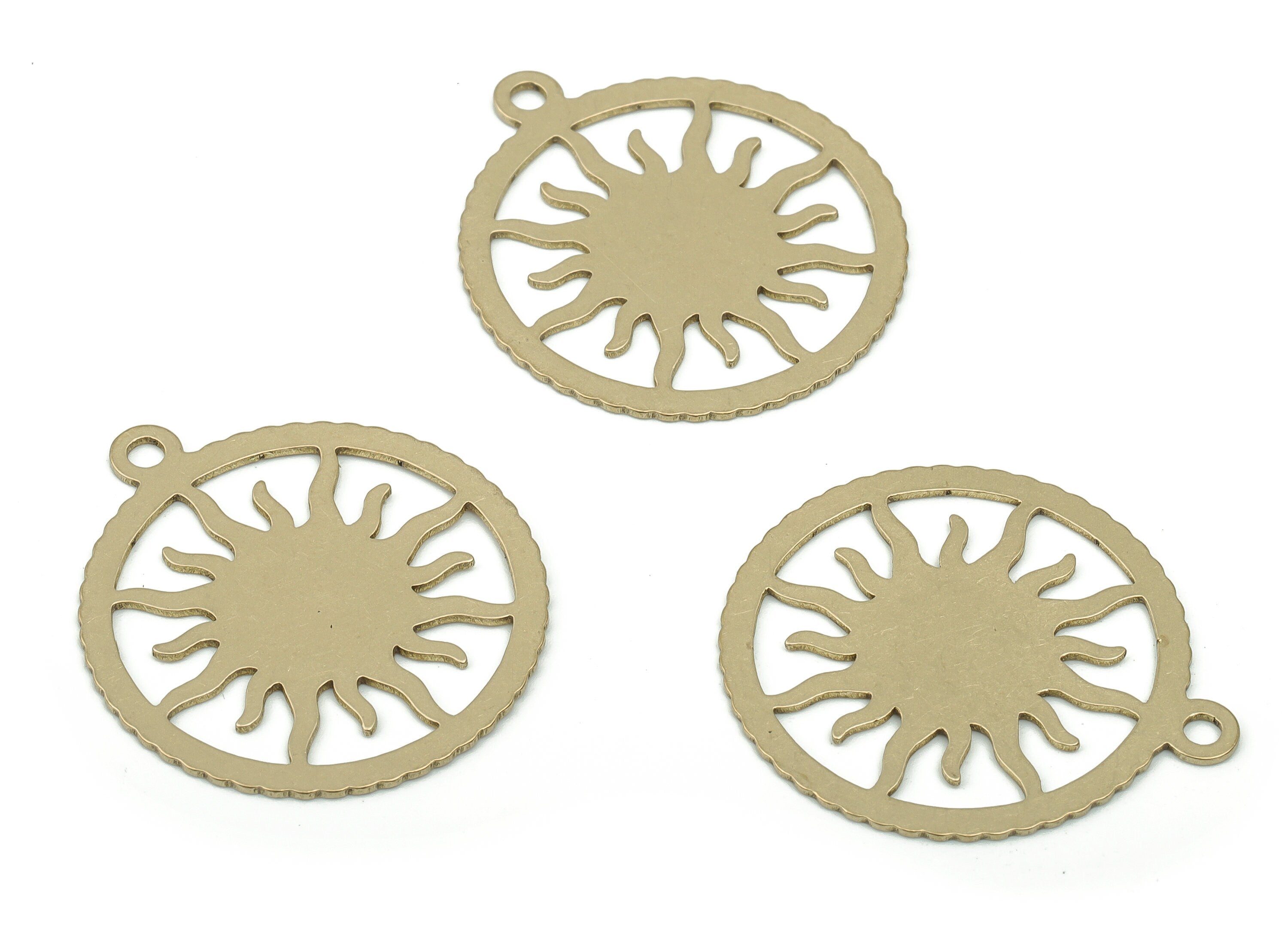 Brass Sun Earrings Charm - Raw Brass Sun Pendant Charms - Brass Circle Sun with Flares - Jewelry Making Supplies -28.55x25.15x0.6mm- PP4837 - DOMEDBAZAAR