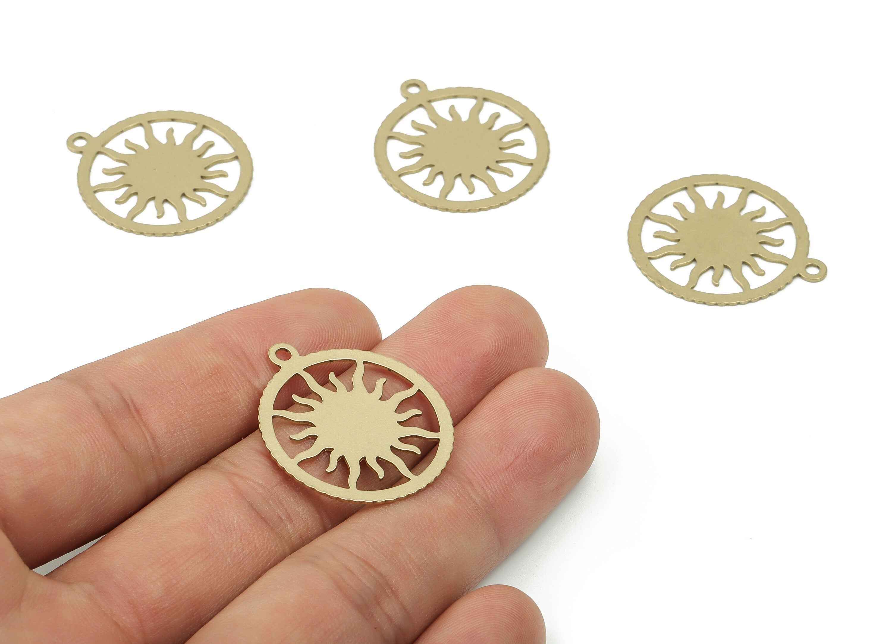 Brass Sun Earrings Charm - Raw Brass Sun Pendant Charms - Brass Circle Sun with Flares - Jewelry Making Supplies -28.55x25.15x0.6mm- PP4837 - DOMEDBAZAAR