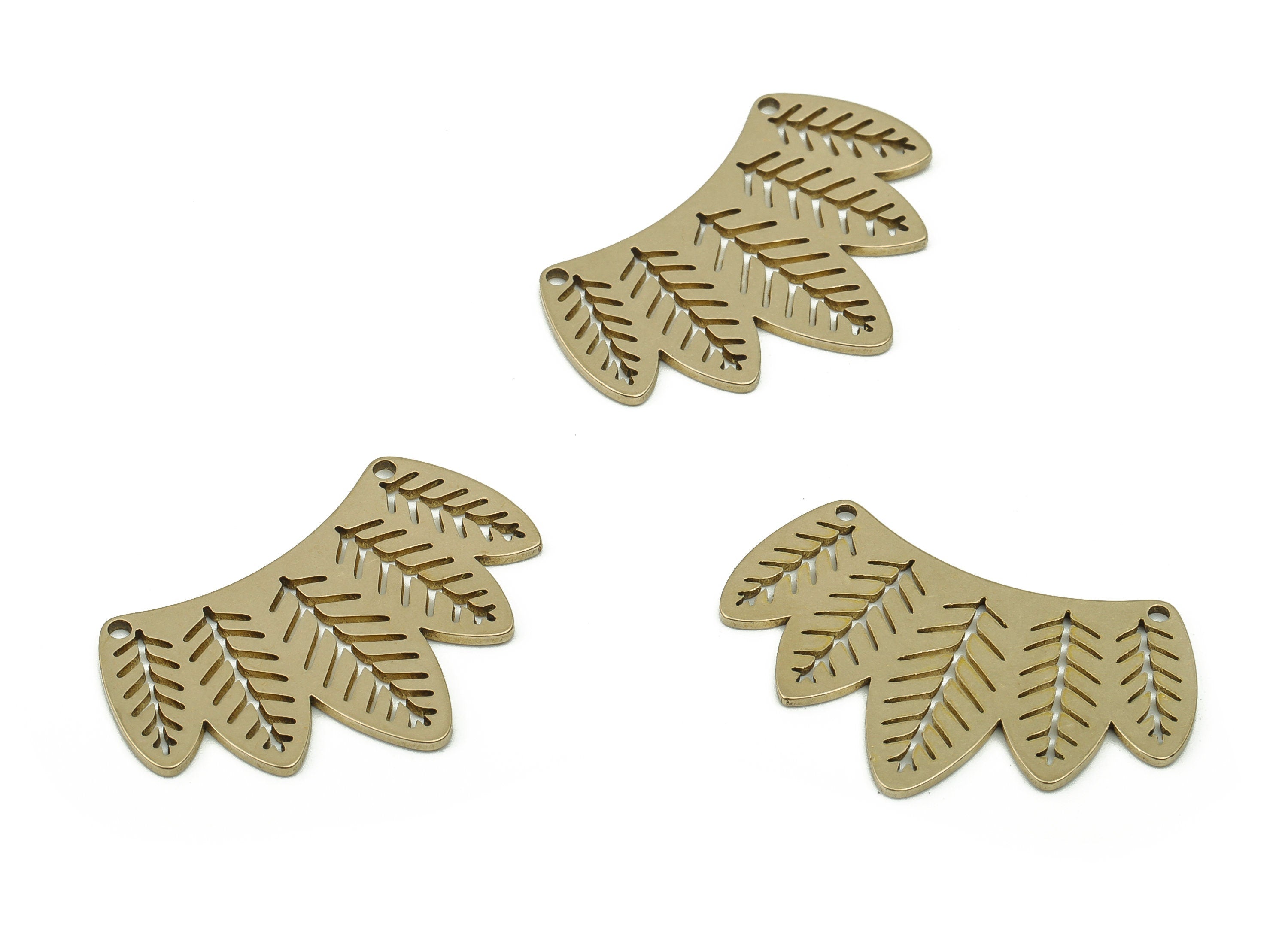 Brass Crown Earring Charms - Raw Brass Leaf Pendant Charm - Earring Connector - Brass Earrings - Jewelry Making -27.61x18.65x0.83mm- PPZ0023 - DOMEDBAZAAR