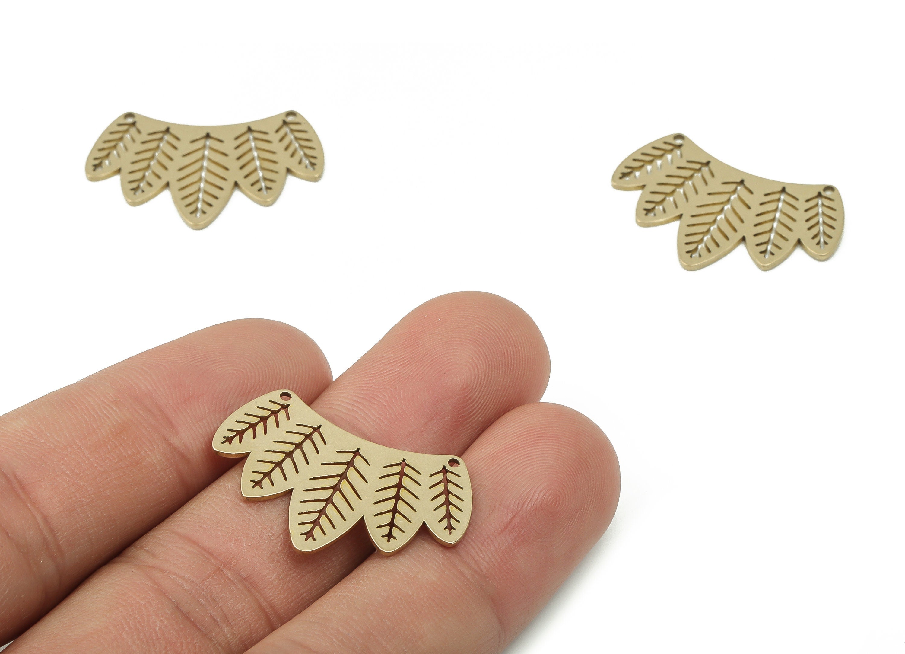 Brass Crown Earring Charms - Raw Brass Leaf Pendant Charm - Earring Connector - Brass Earrings - Jewelry Making -27.61x18.65x0.83mm- PPZ0023 - DOMEDBAZAAR