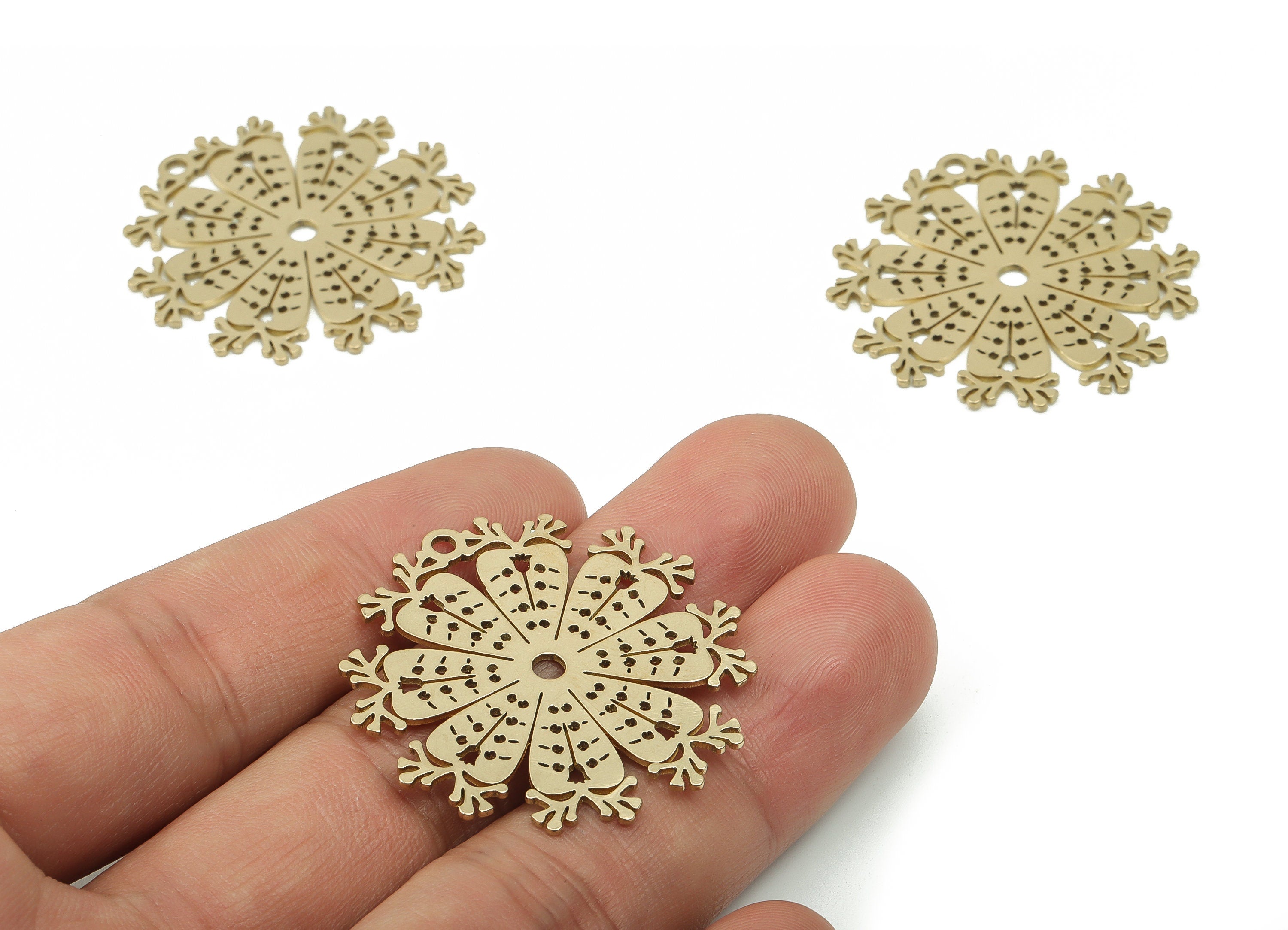 Brass Flowers Fulip Earring Connectors - Raw Brass Carrot Coral Charms and Pendant - Jewelry Making Supplies - 35.39x34.84x0.79mm - PPA0117 - DOMEDBAZAAR