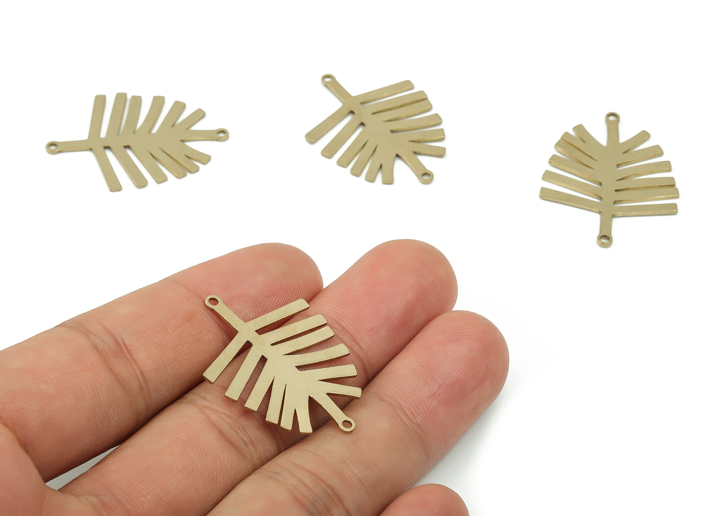 Brass Leaves Earring Connectors - Raw Brass Leaf Charms and Pendant - Jewelry Making Supplies - 32.18x24.16x0.73mm - PPA0019 - DOMEDBAZAAR