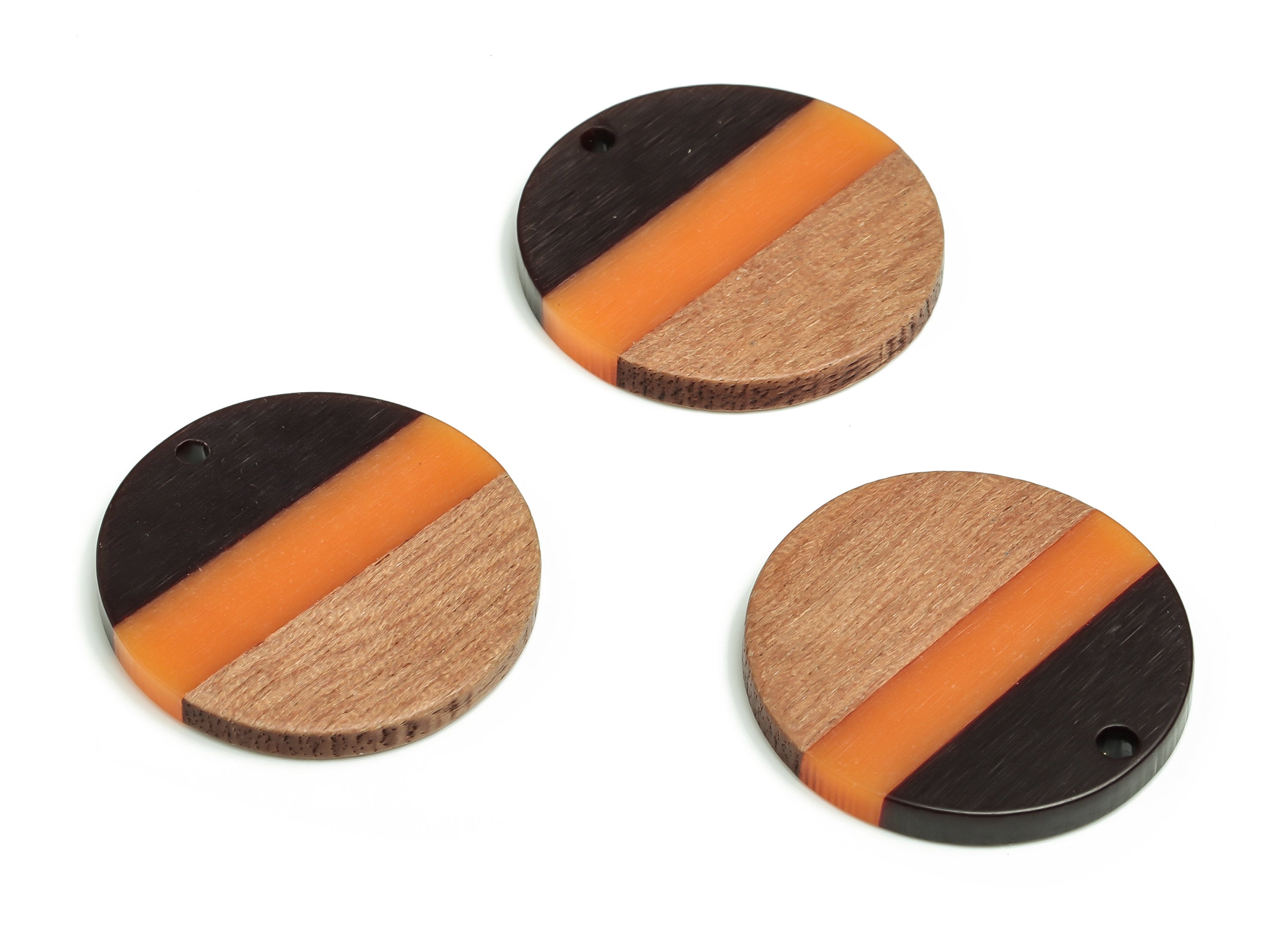 Walnut Wood Round Earring Charms - Resin Circle Pendant - Black Orange& Coffee Resin Round - Jewelry Supplies - 17.94x27.94x2.9mm - BB1103B - DOMEDBAZAAR