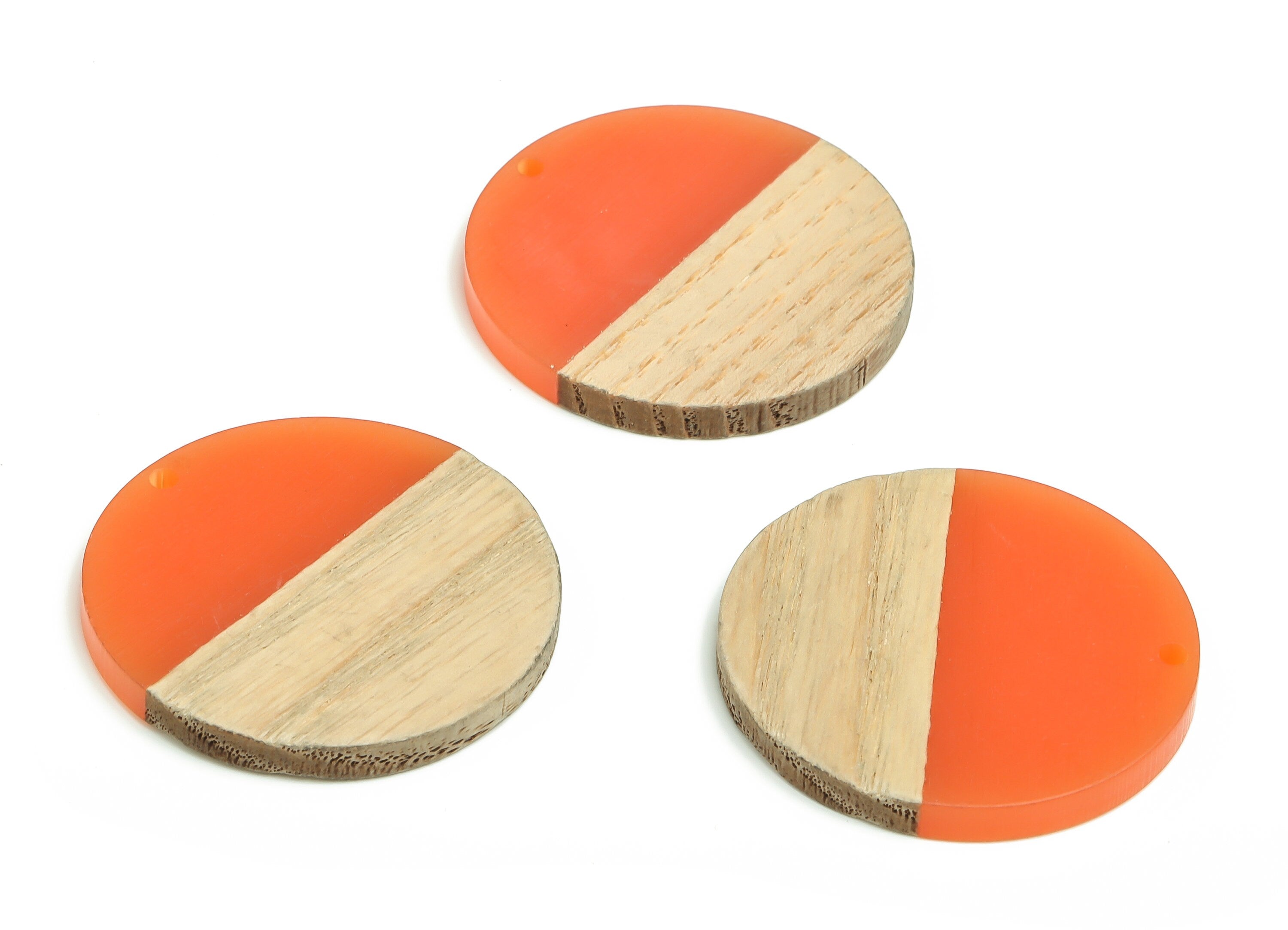 Walnut Wood Round Earring Charms - Resin Circle Pendant - Orange& Coffee Resin Round - Jewelry Making Supplies - 38.76x38.76x3.93mm - BB1104 - DOMEDBAZAAR