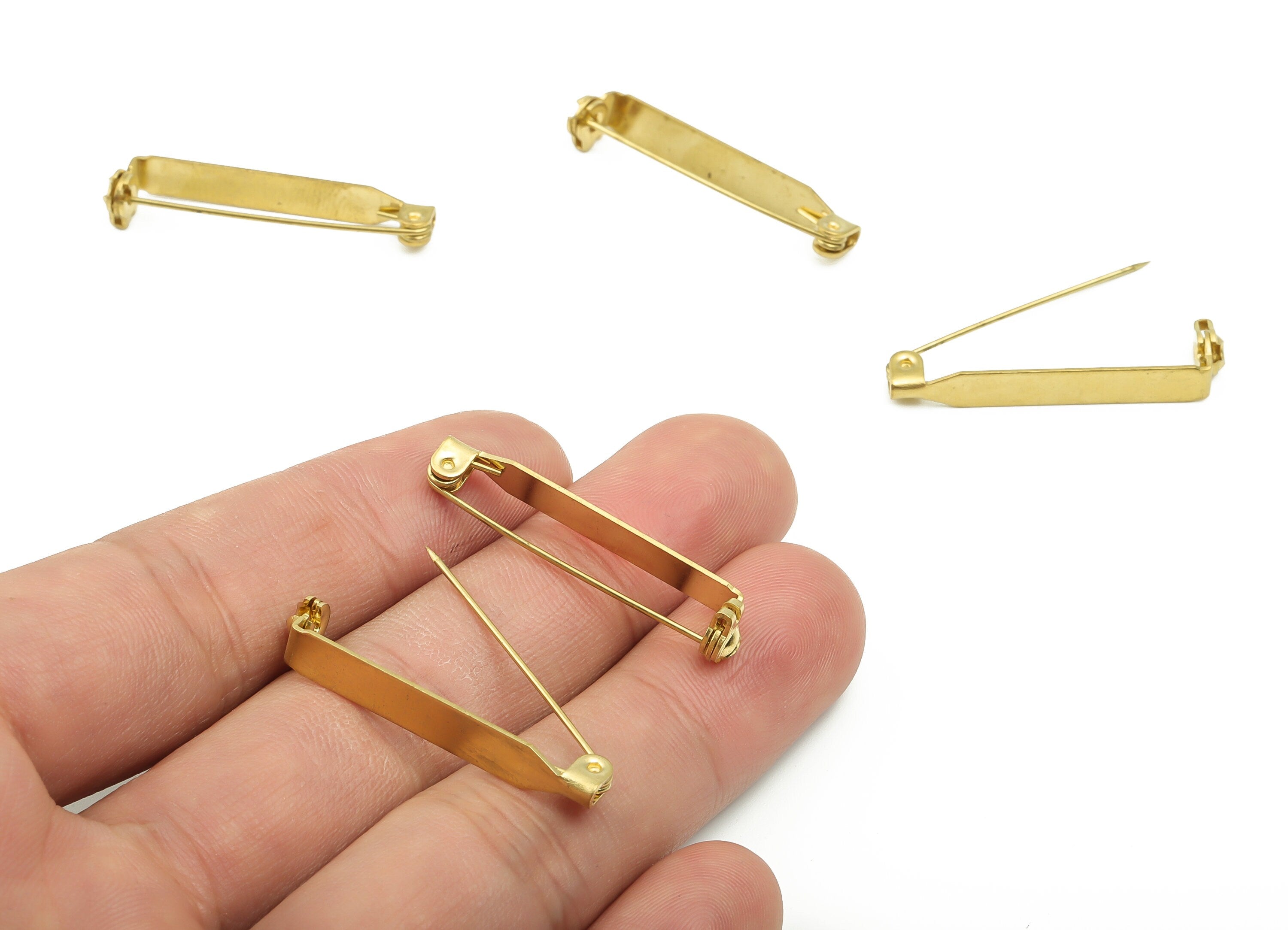 Brass Brooch Pins - Raw Brass Back Base Safety Pin - Earring Findings - Jewelry Making Supplies - 33.39x6.67x2.85mm - PP3000 - DOMEDBAZAAR