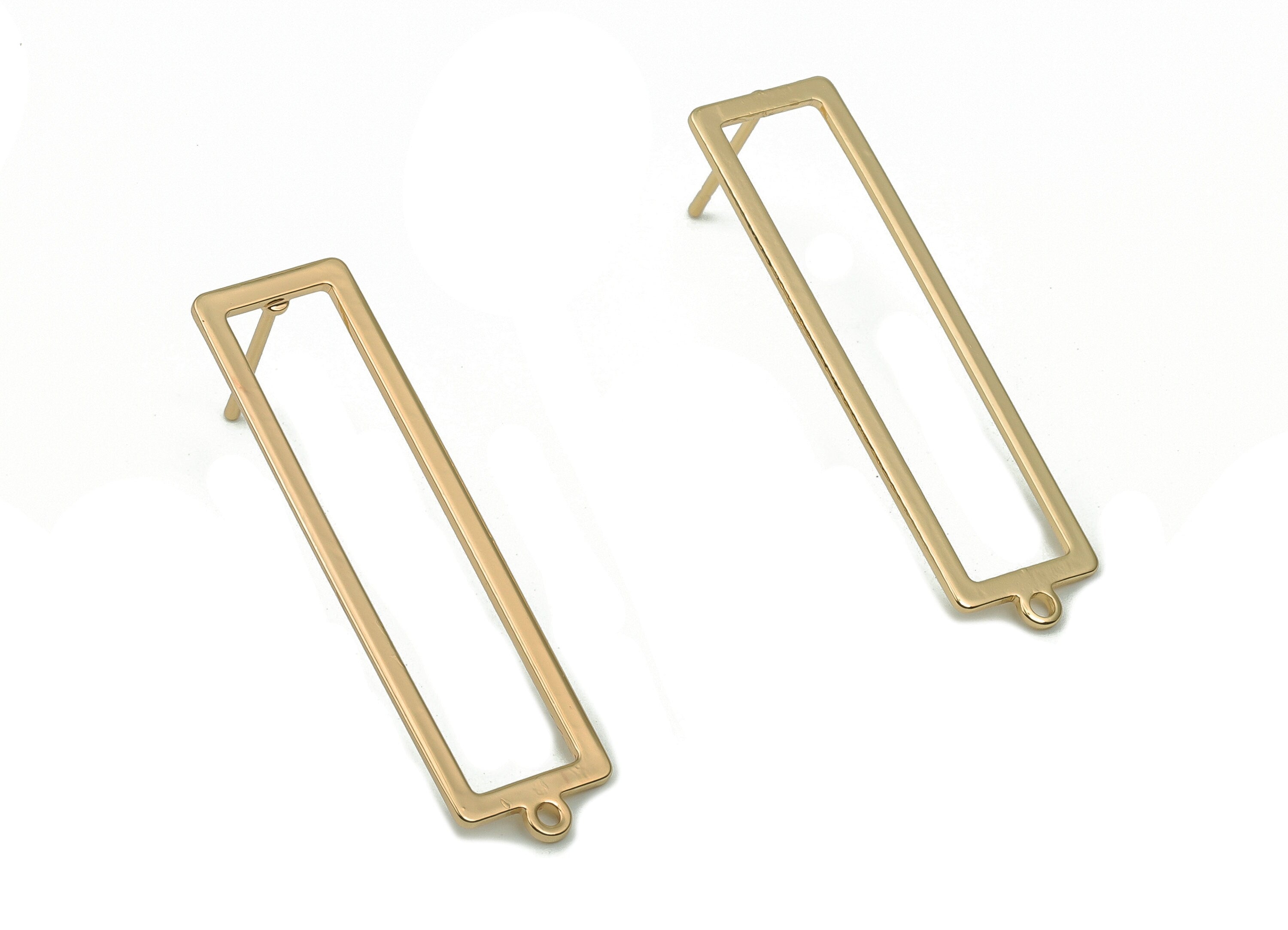 Brass Rectangle Earring Stud - Gold Rectangle Earring Post - Stainless Steel Studs - 18k Real Gold Plated Brass - 38.41x10.3x0.9mm - RGP4139 - DOMEDBAZAAR