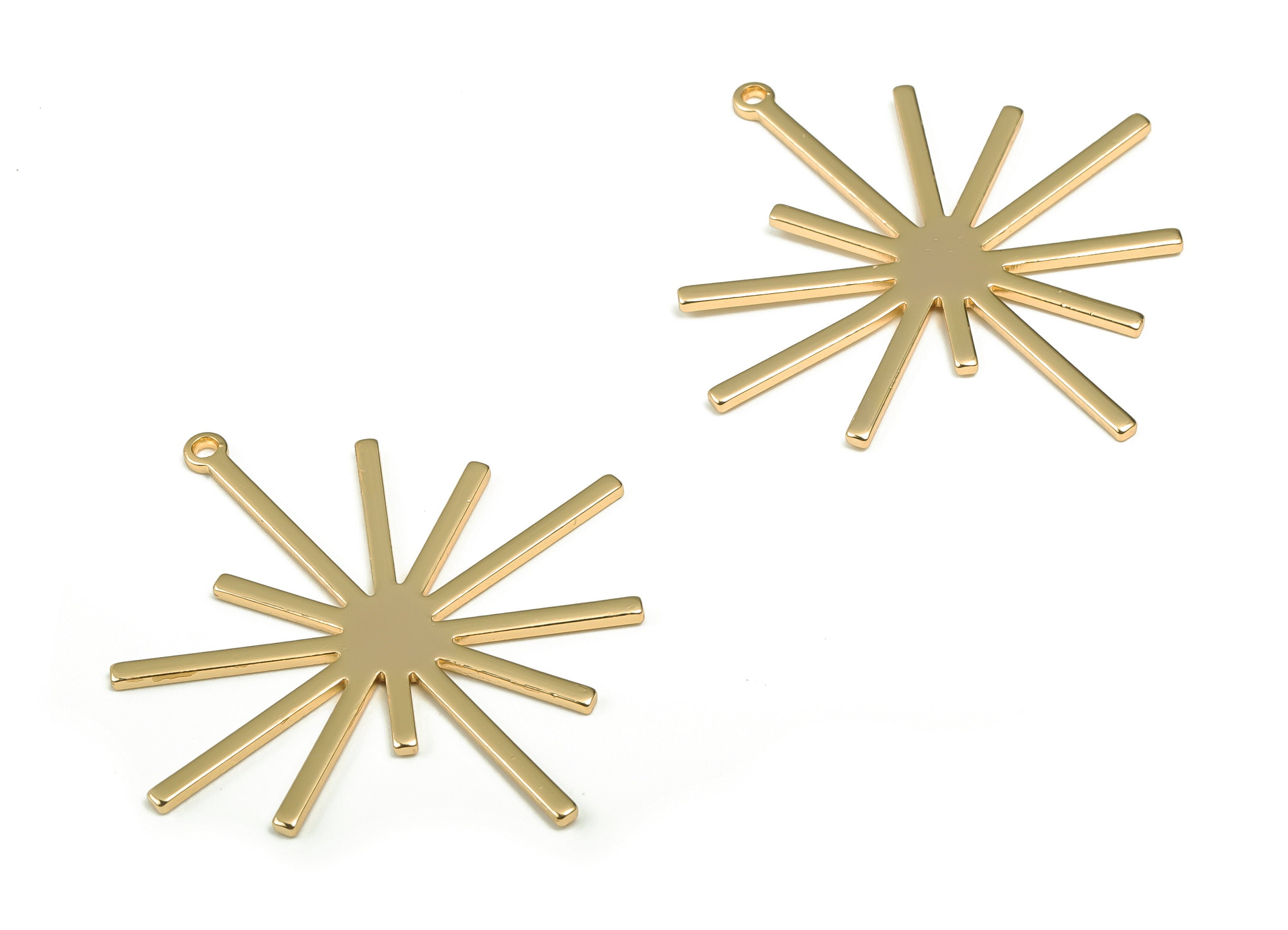 Brass Sun Earring Charms – Gold Star Pendant - 18K Real Gold Plated Brass – Jewelry Making Supplies - 40.26x38.23x1.09mm -RGP4137 - DOMEDBAZAAR