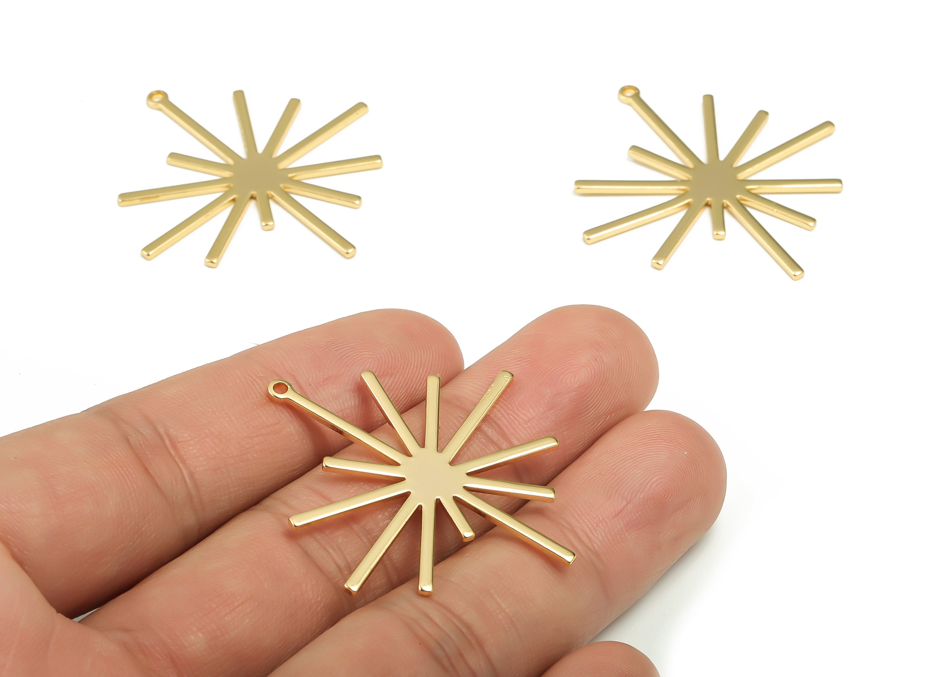 Brass Sun Earring Charms – Gold Star Pendant - 18K Real Gold Plated Brass – Jewelry Making Supplies - 40.26x38.23x1.09mm -RGP4137 - DOMEDBAZAAR