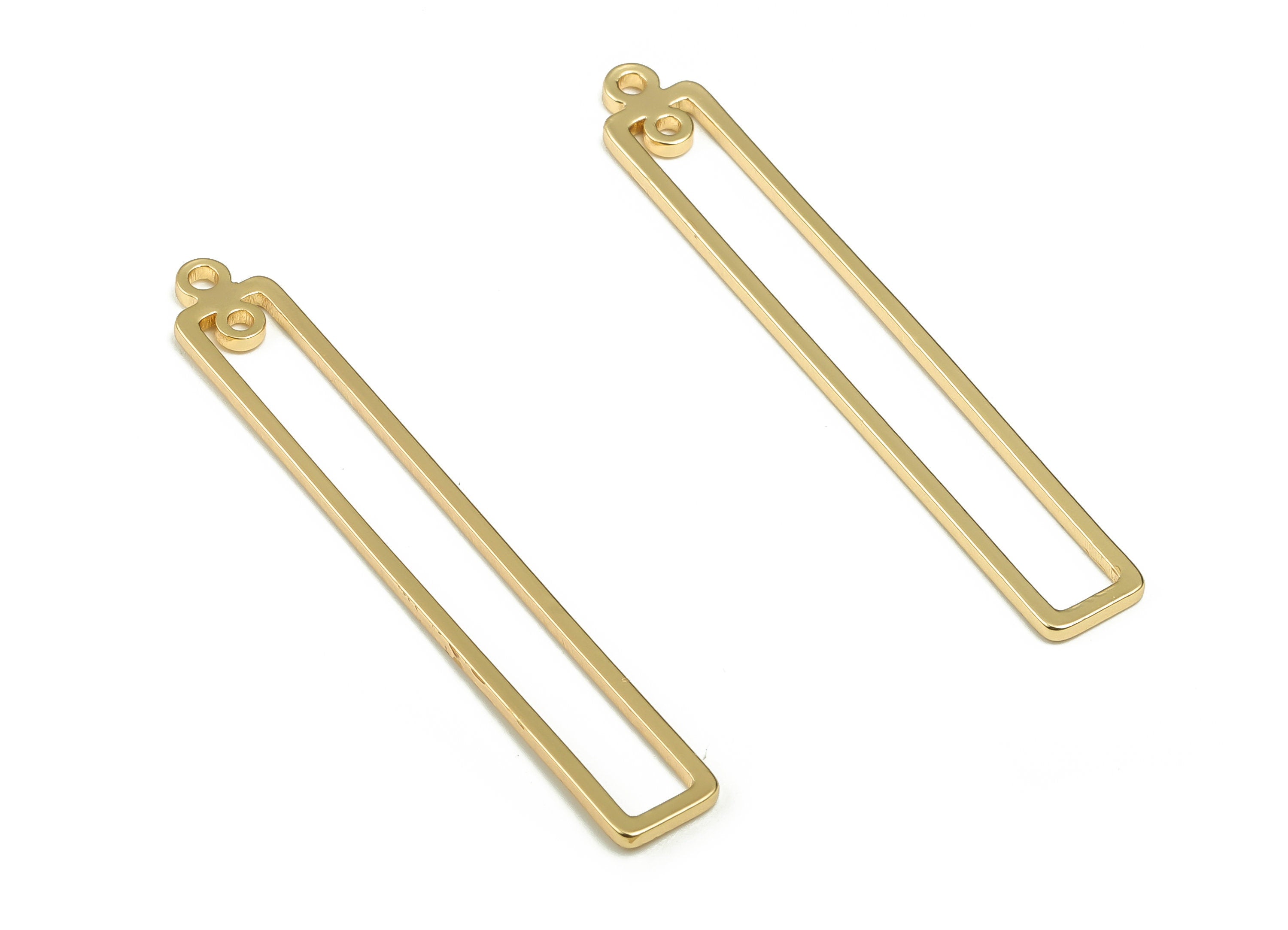 Brass Rectangle Earring Connectors - Gold Rectangle Charms - 18K Real Gold Plated Brass - Jewelry Supplies - 42.52x6.02x1.06mm - RGP4136 - DOMEDBAZAAR