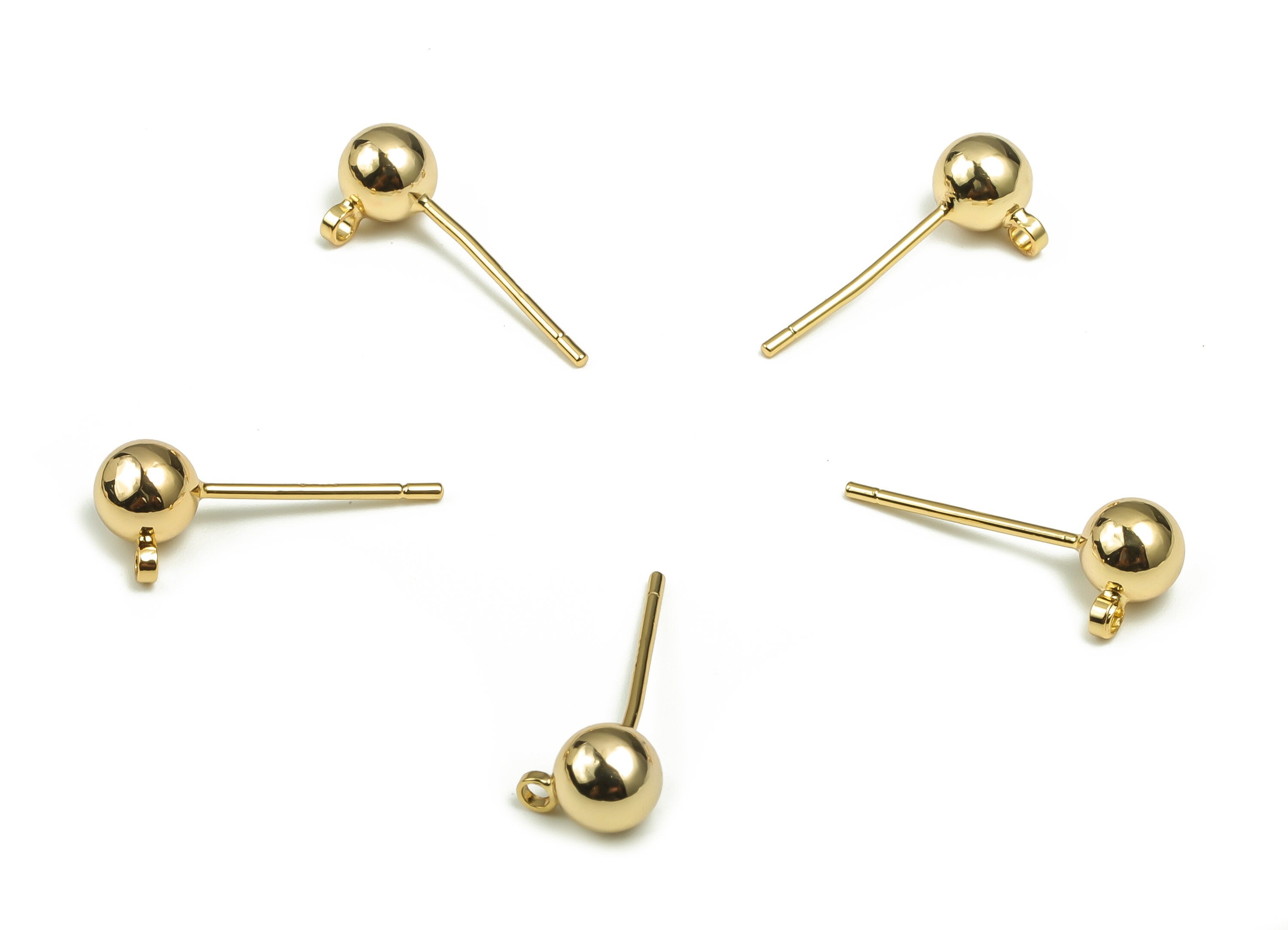 Brass Earring Post with Ball Pad Studs - Gold Ball Ear Posts - 316 Stainless Steel - 18K Real Gold Plated Brass - 6.83x4.95x4.95mm - RGP4140 - DOMEDBAZAAR