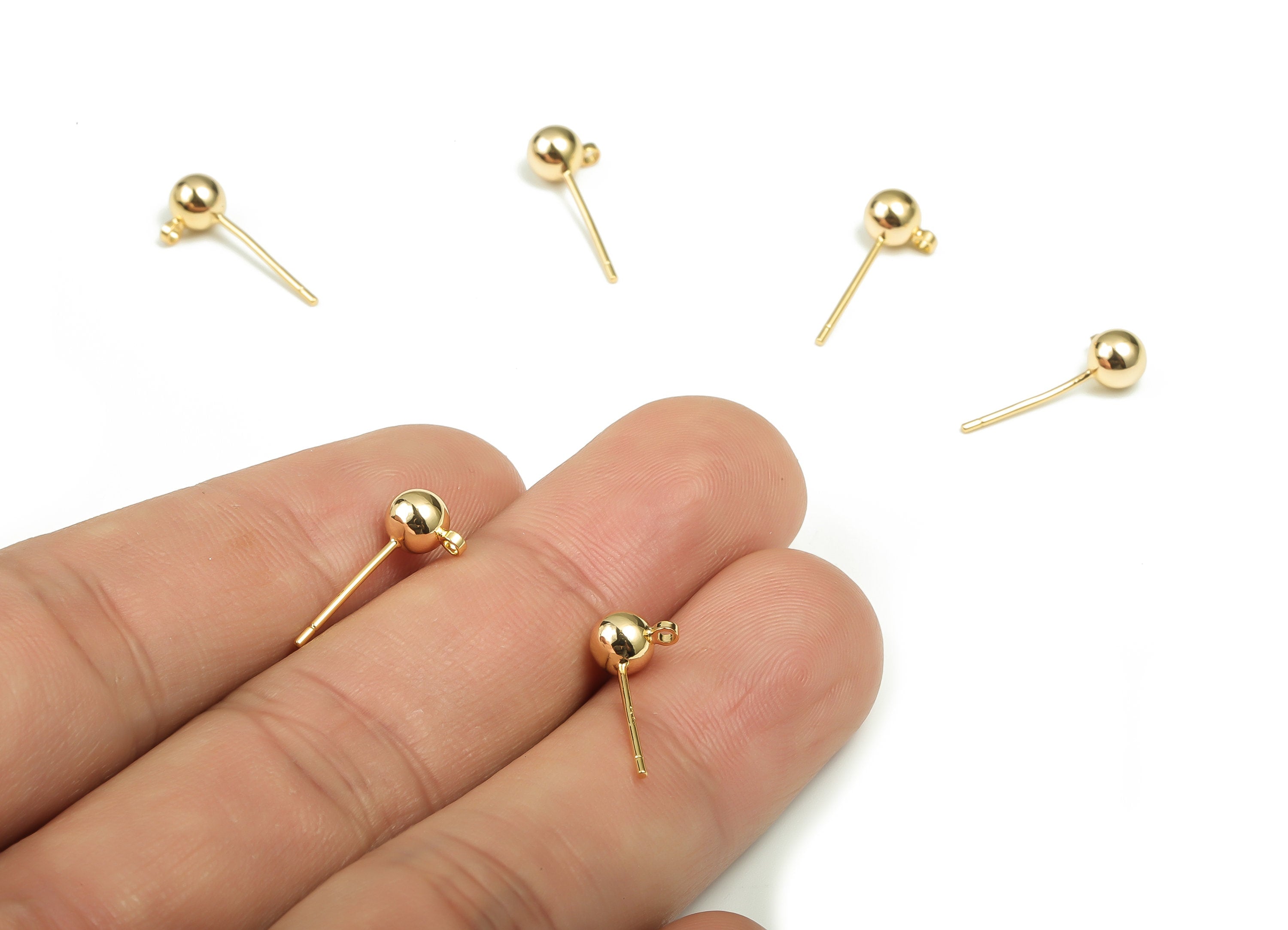 Brass Earring Post with Ball Pad Studs - Gold Ball Ear Posts - 316 Stainless Steel - 18K Real Gold Plated Brass - 6.83x4.95x4.95mm - RGP4140 - DOMEDBAZAAR