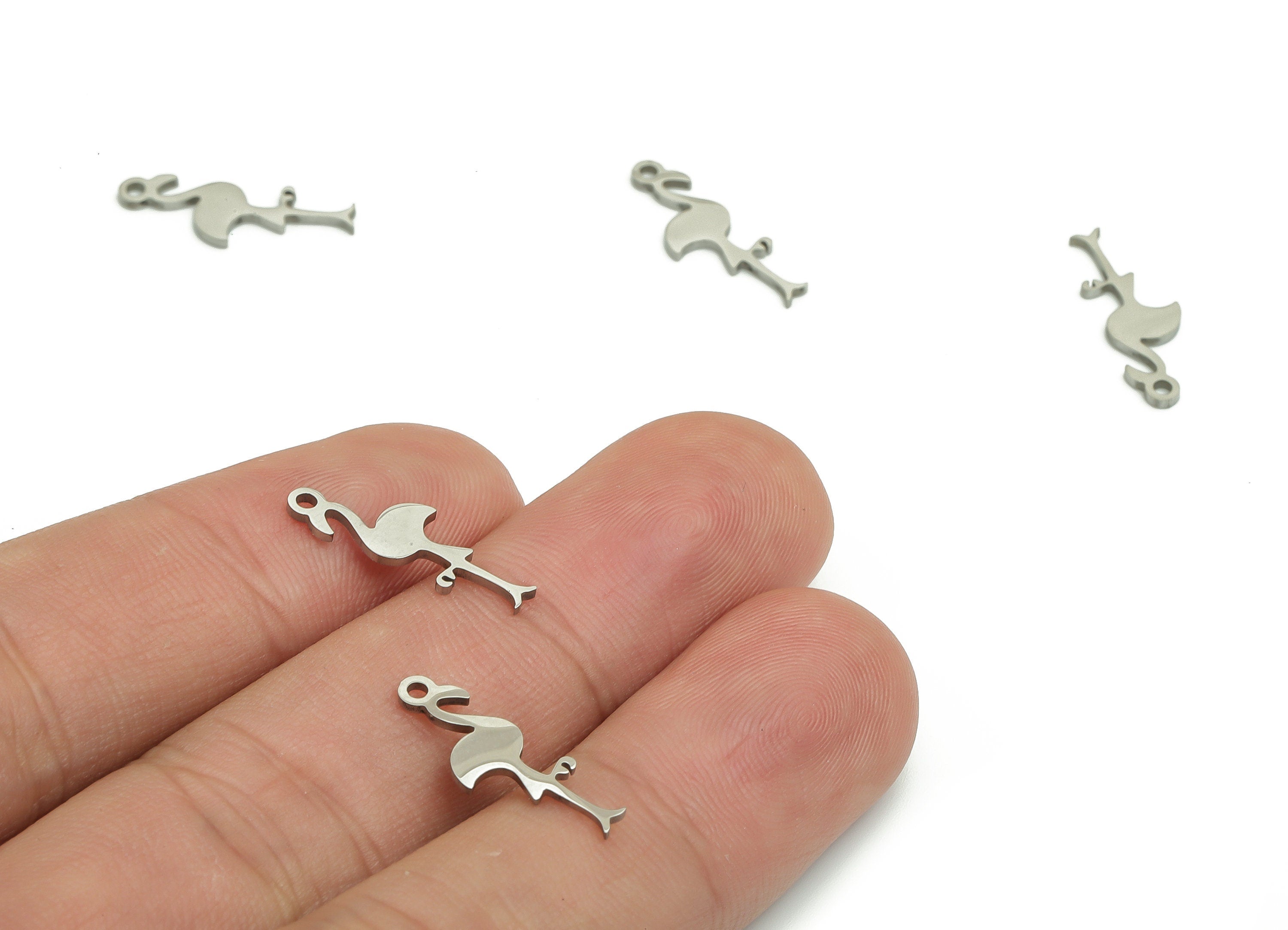 Stainless Steel Flamingo Earring Charms - Stainless Steel Flamingo Dangle Pendant - Jewelry Making Supplies - 17.81x6.1x0.92mm - SS1249 - DOMEDBAZAAR
