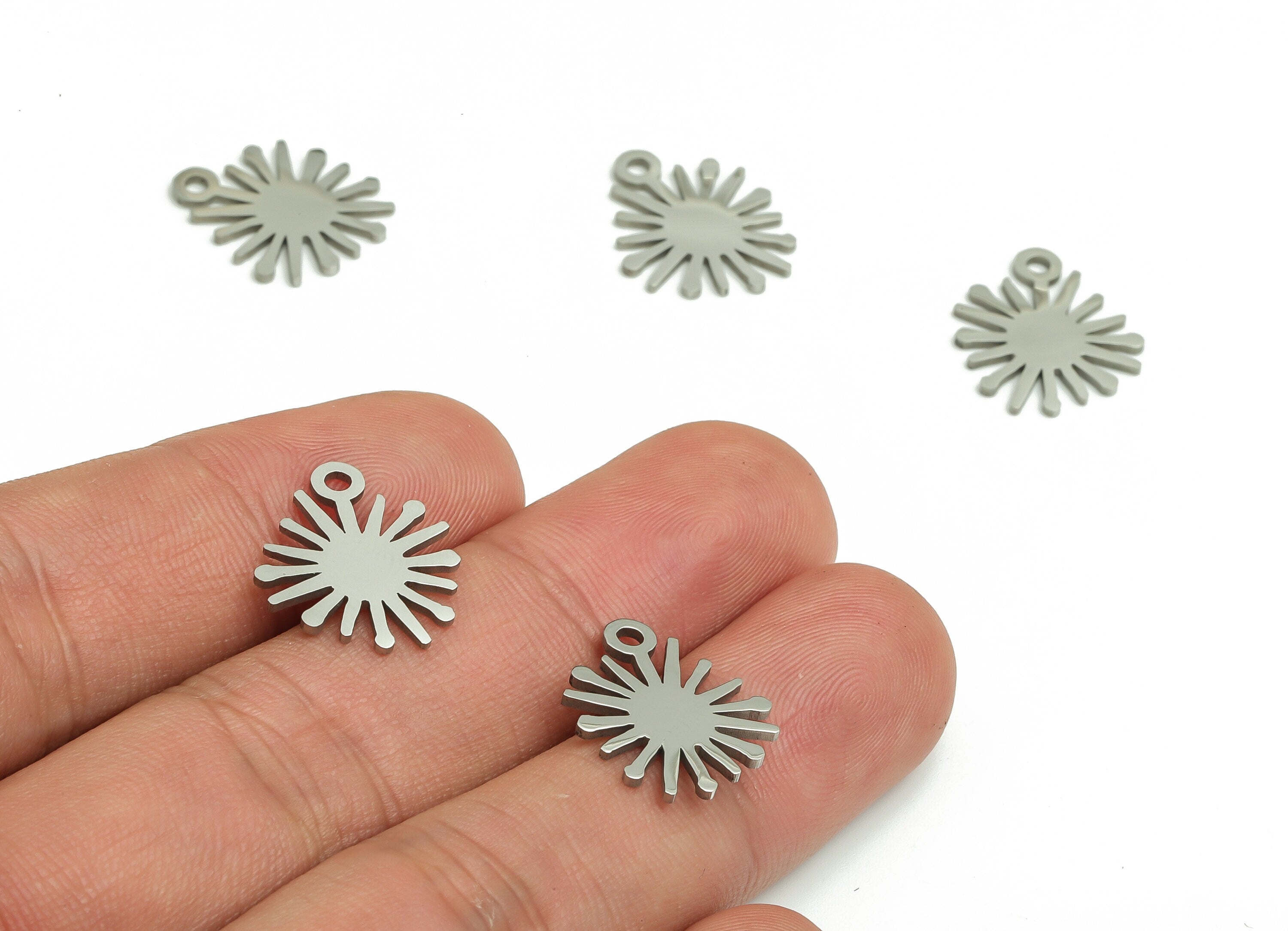 Stainless Steel Sun Earring Charms - Stainless Steel Sun Pendant - Jewelry Making Supplies - 17.26x14.47x0.95mm - SS1262 - DOMEDBAZAAR